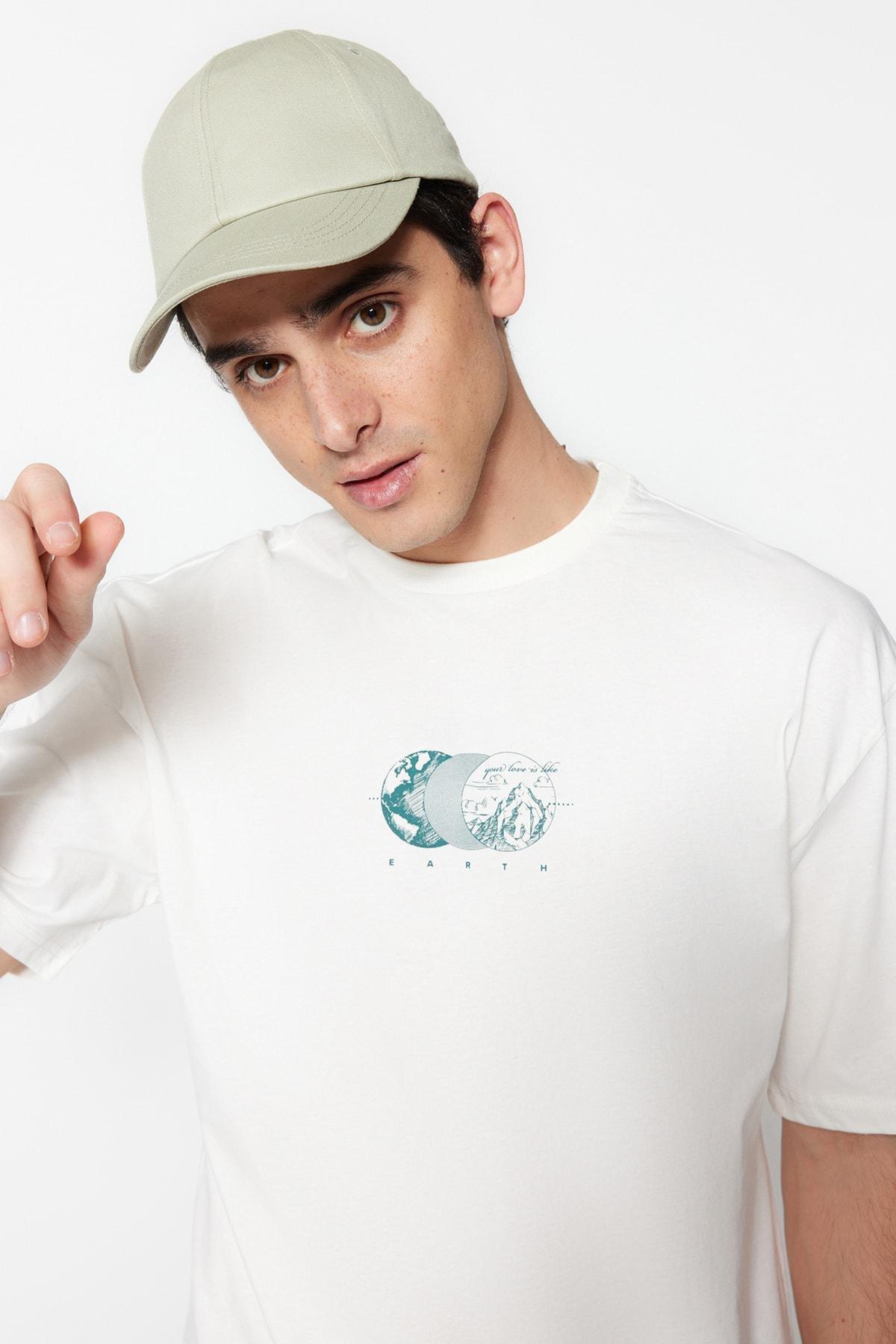 Cream Printed Relaxed T-Shirt, , large image number 2