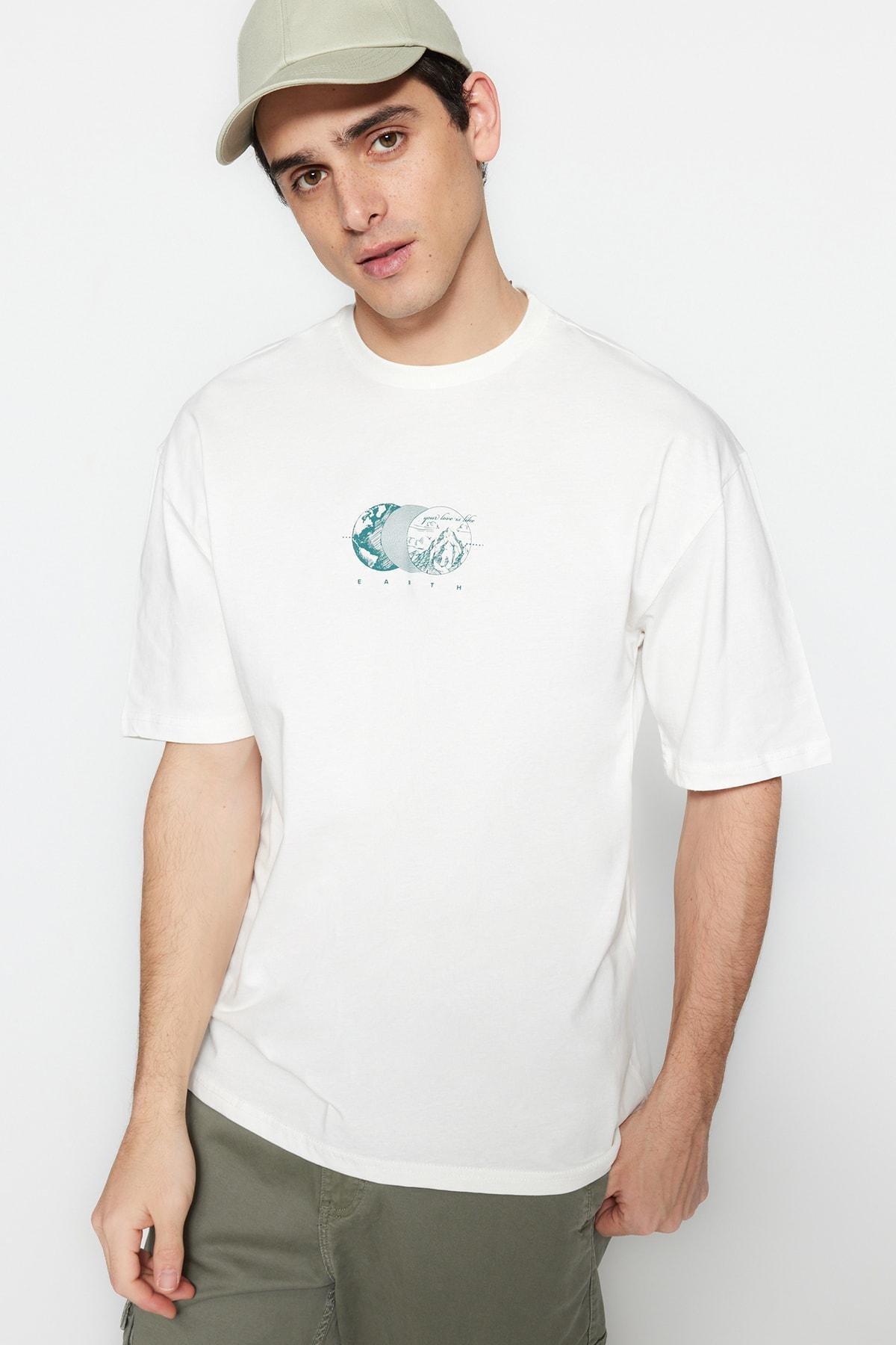 Cream Printed Relaxed T-Shirt, , large image number 3