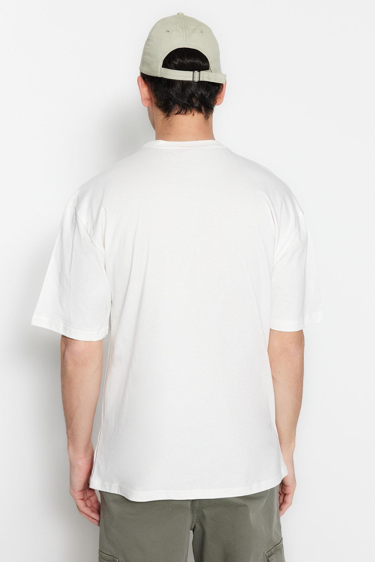 Cream Printed Relaxed T-Shirt, , large image number 4