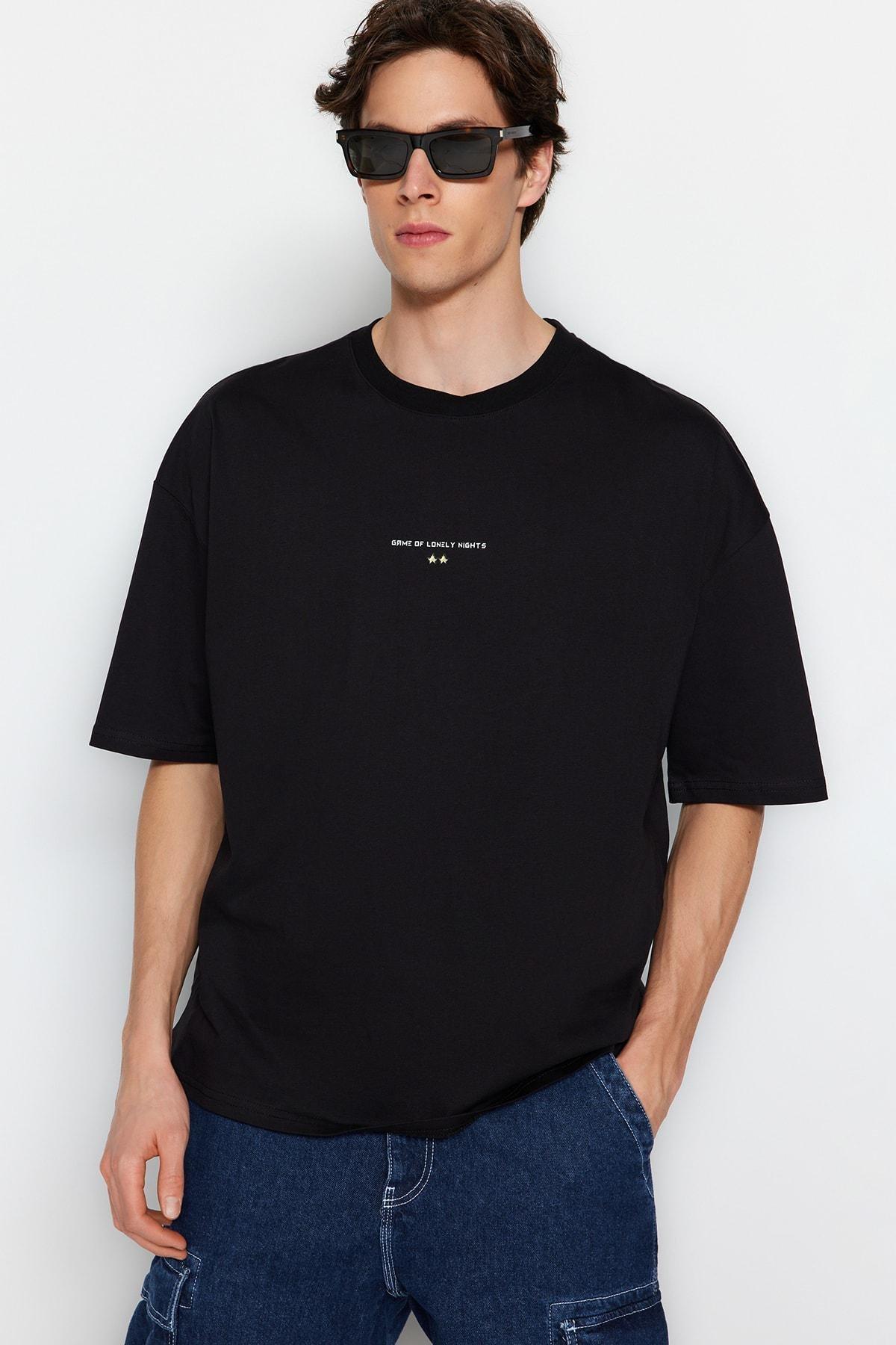 Black Oversize Crew Neck T-Shirt, , large image number 1