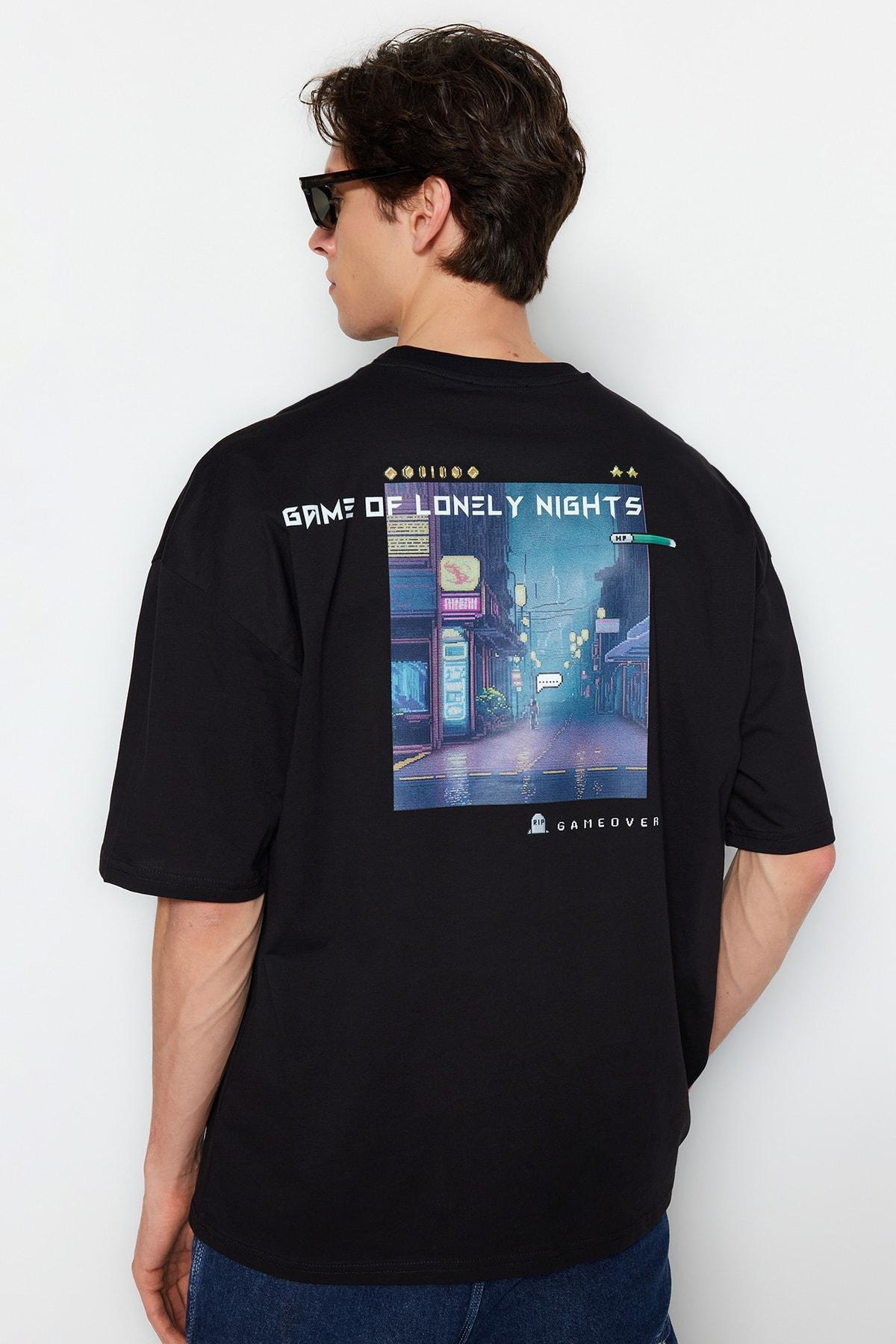 Black Oversize Crew Neck T-Shirt, , large image number 2