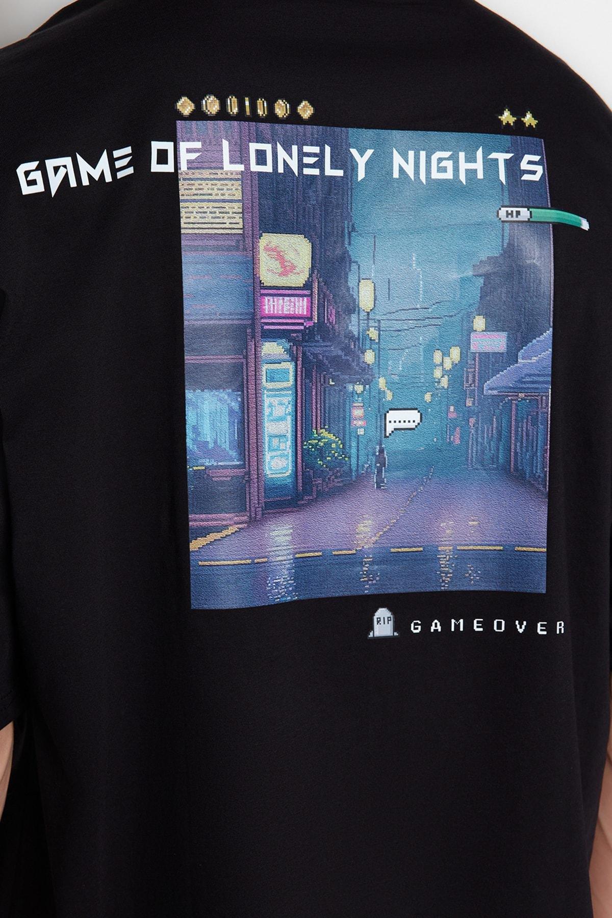 Black Oversize Crew Neck T-Shirt, , large image number 3