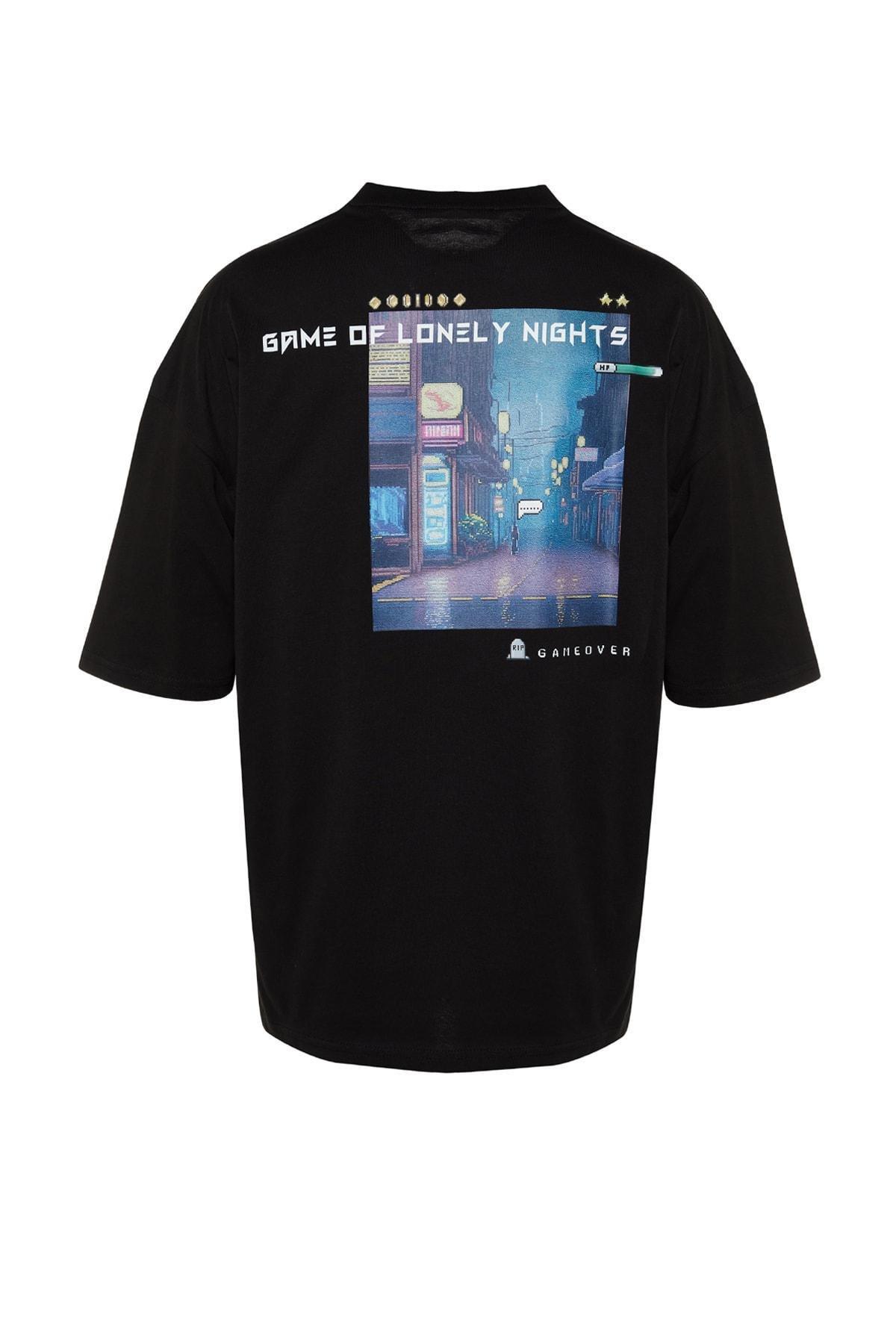 Black Oversize Crew Neck T-Shirt, , large image number 4