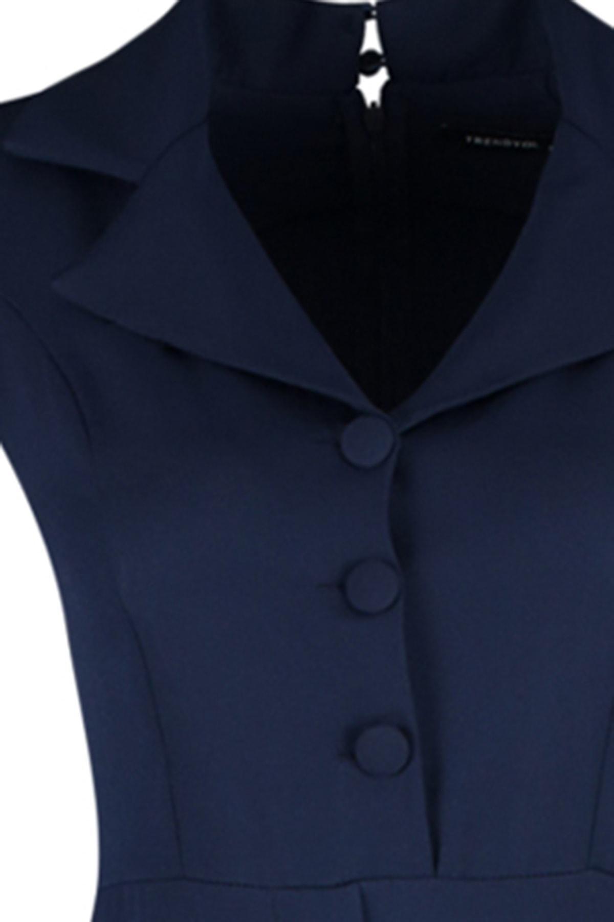 Navy Lapel Collar Jumpsuit, , large image number 7