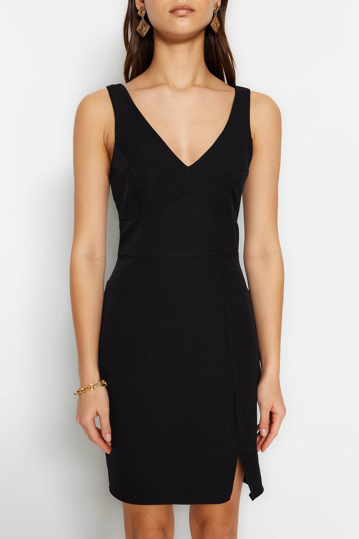 Black V-Neck Bodycon Dress, Black, large image number 3