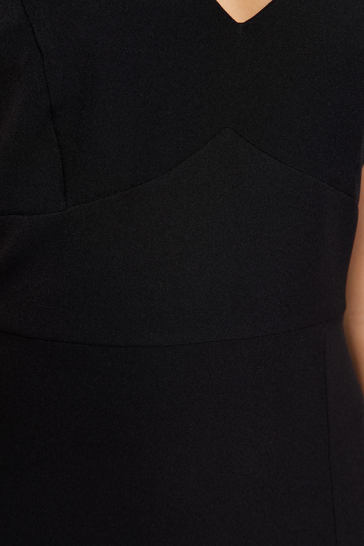 Black V-Neck Bodycon Dress, Black, large image number 4