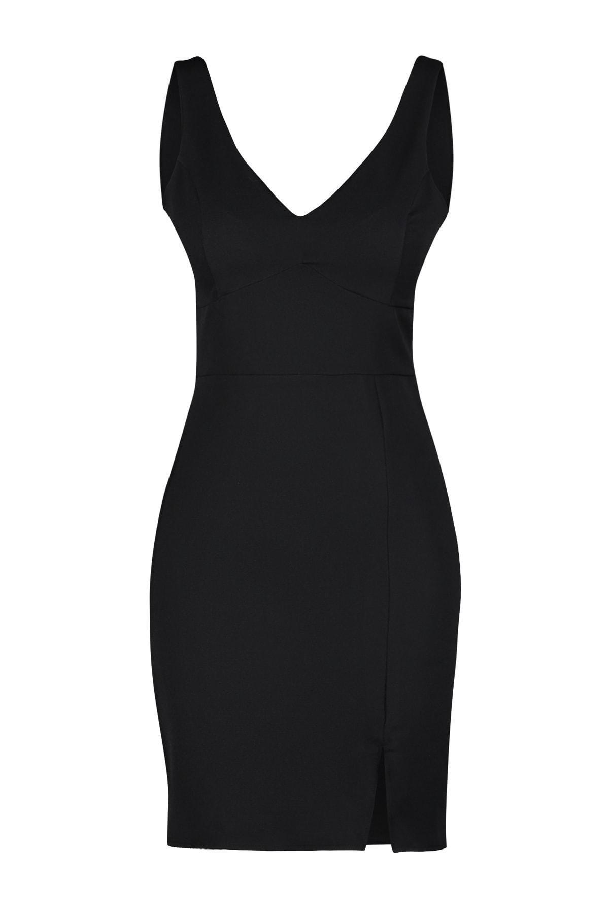 Black V-Neck Bodycon Dress, Black, large image number 5