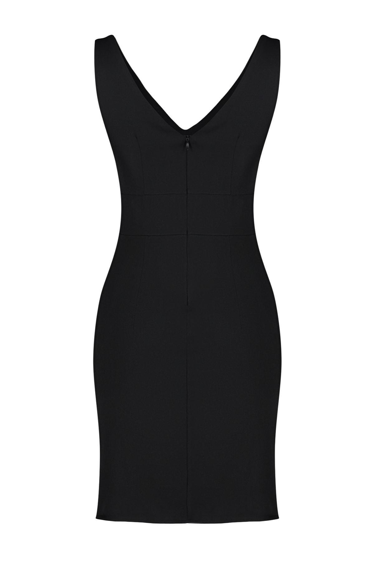 Black V-Neck Bodycon Dress, Black, large image number 7