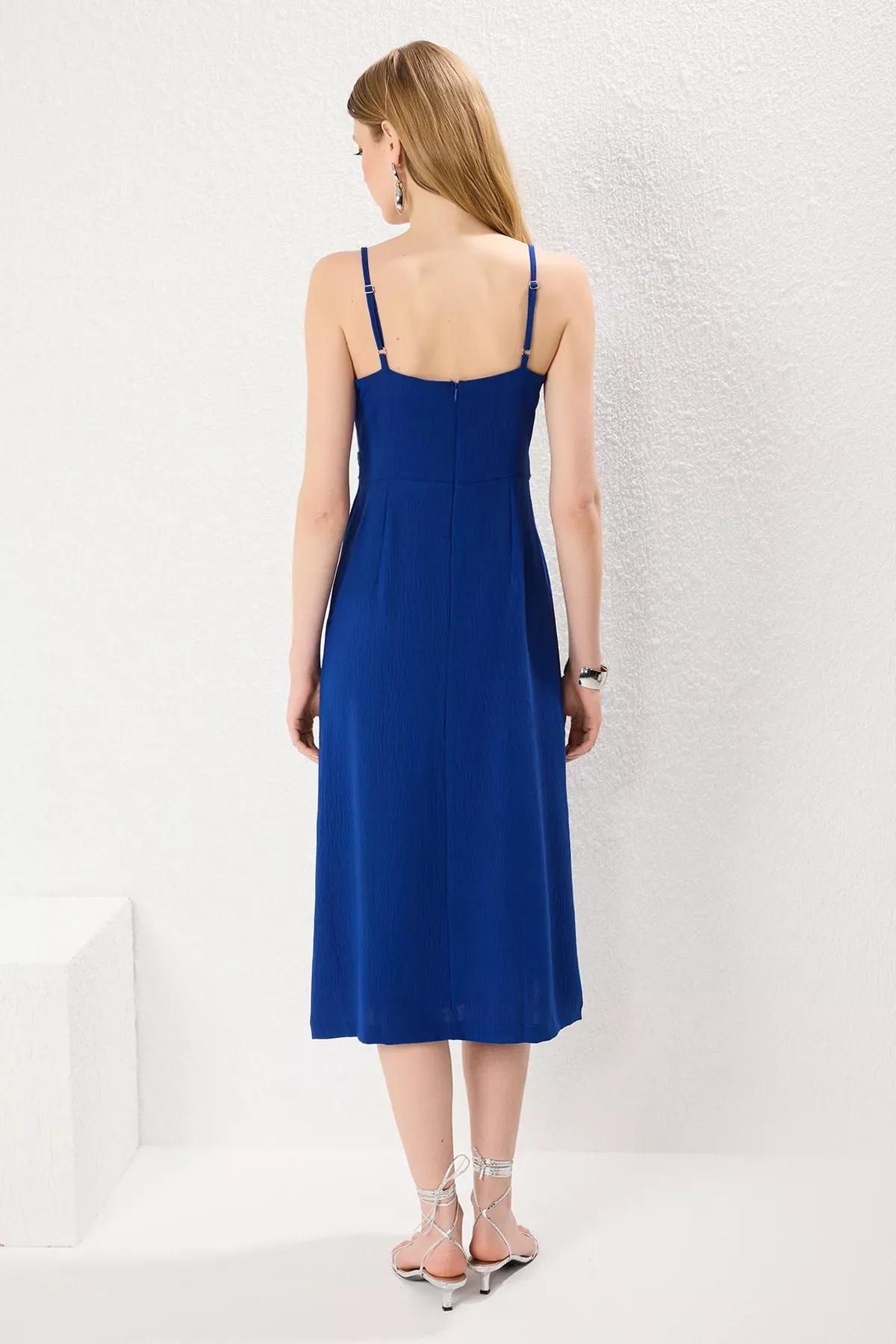 Blue Chest Detail Midi Dress, , large image number 3