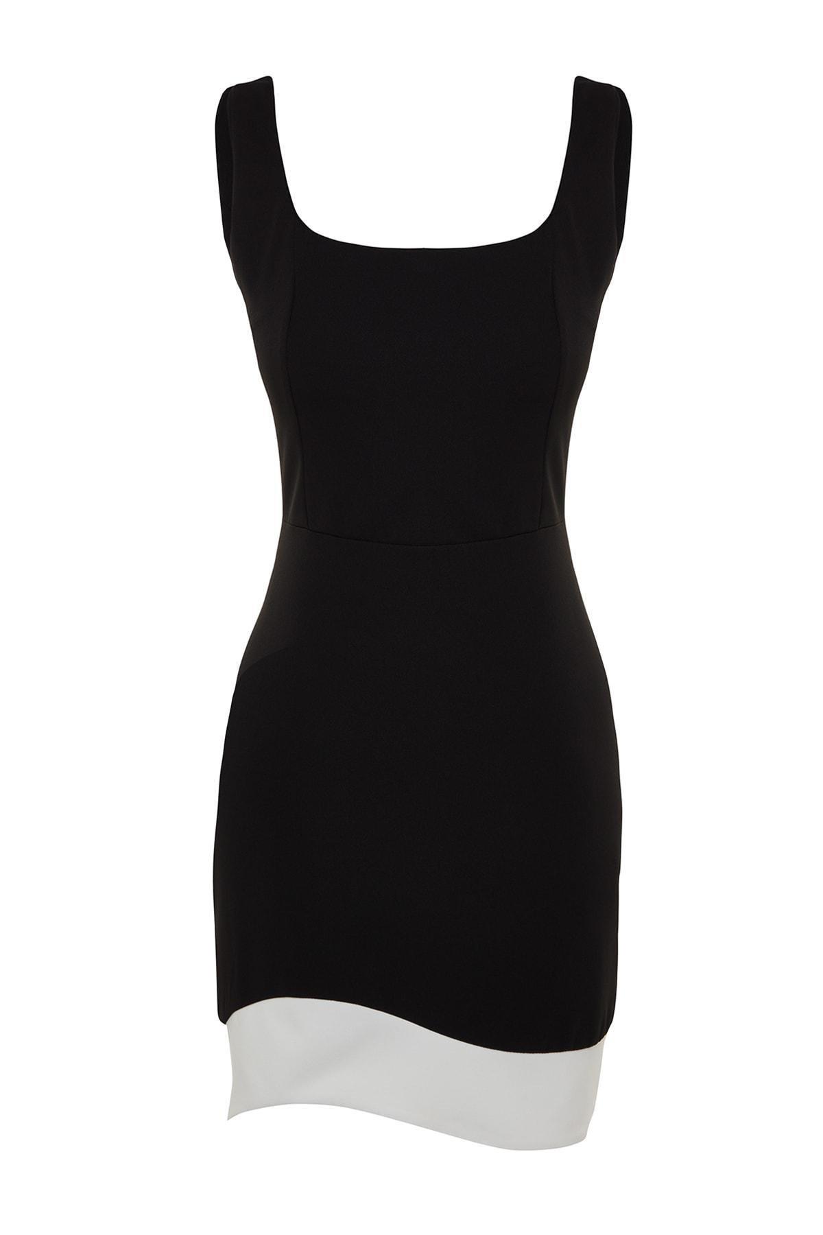 Trendyol - Black Colour block Square Collar Bodycon Dress