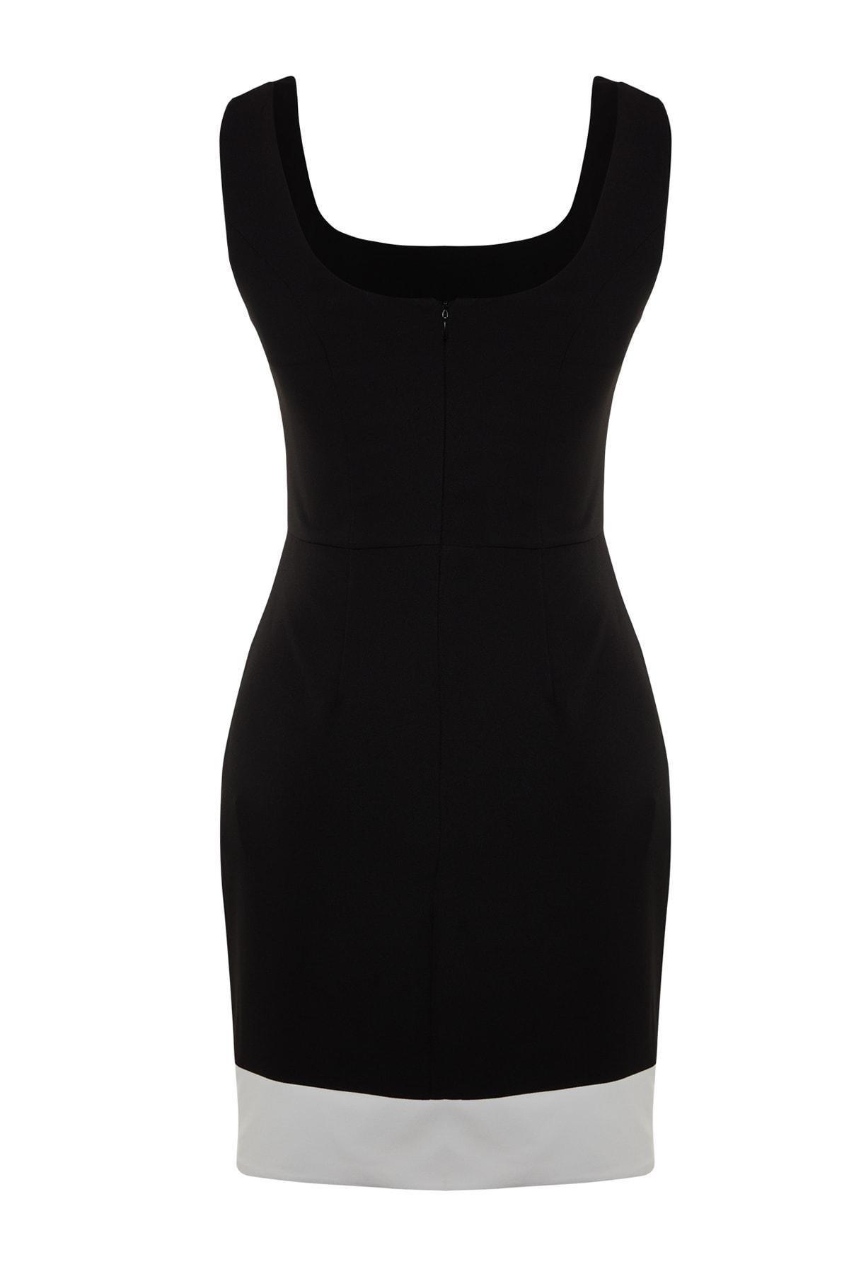 Black Colour block Square Collar Bodycon Dress, , large image number 7