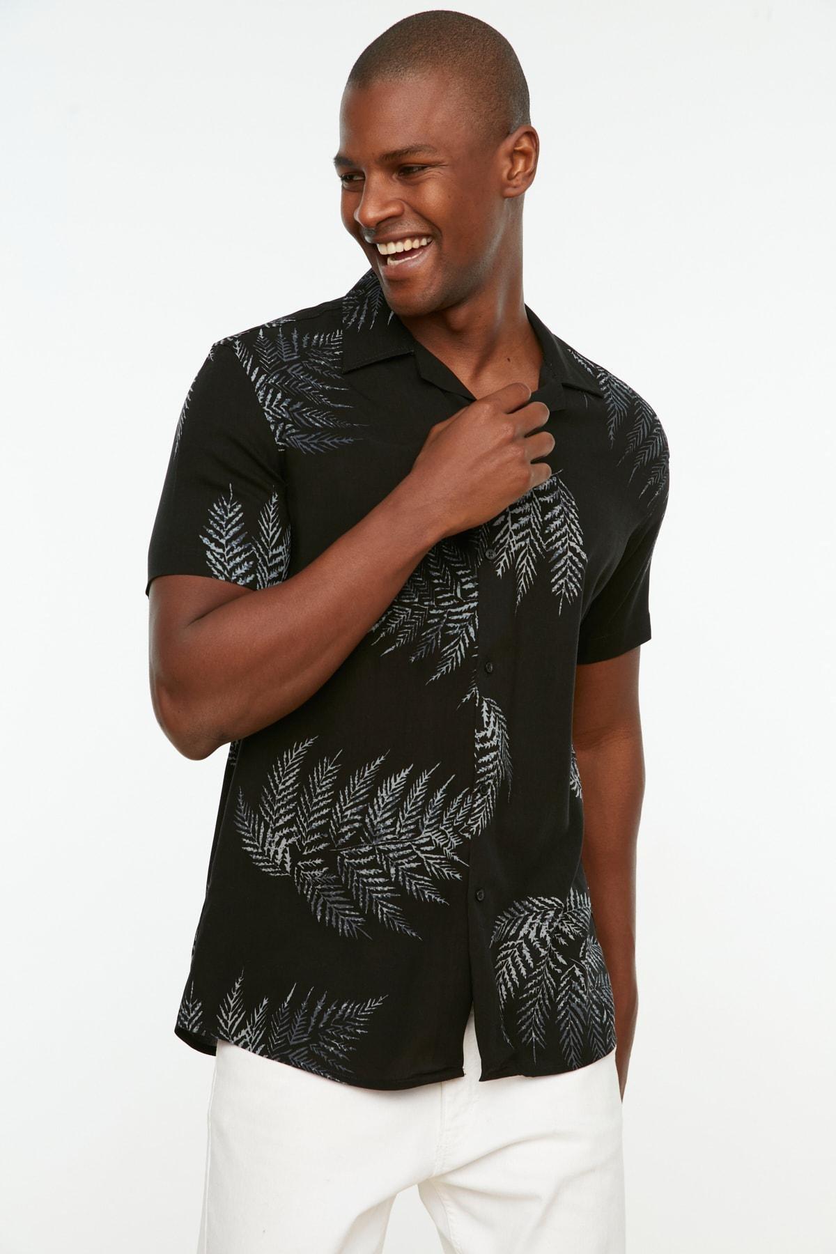 Black Patterned Summer Flowy Shirt, , large image number 0