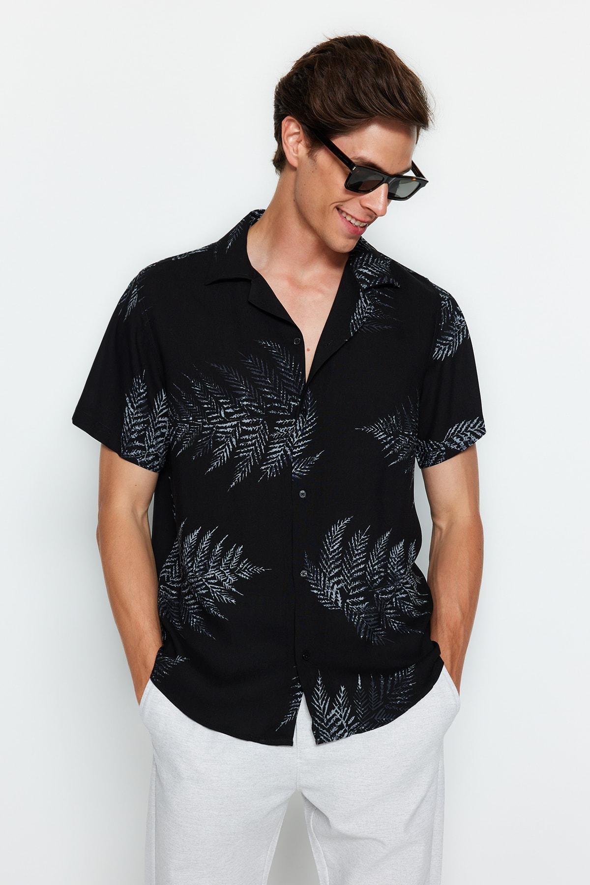 Black Patterned Summer Flowy Shirt, , large image number 1