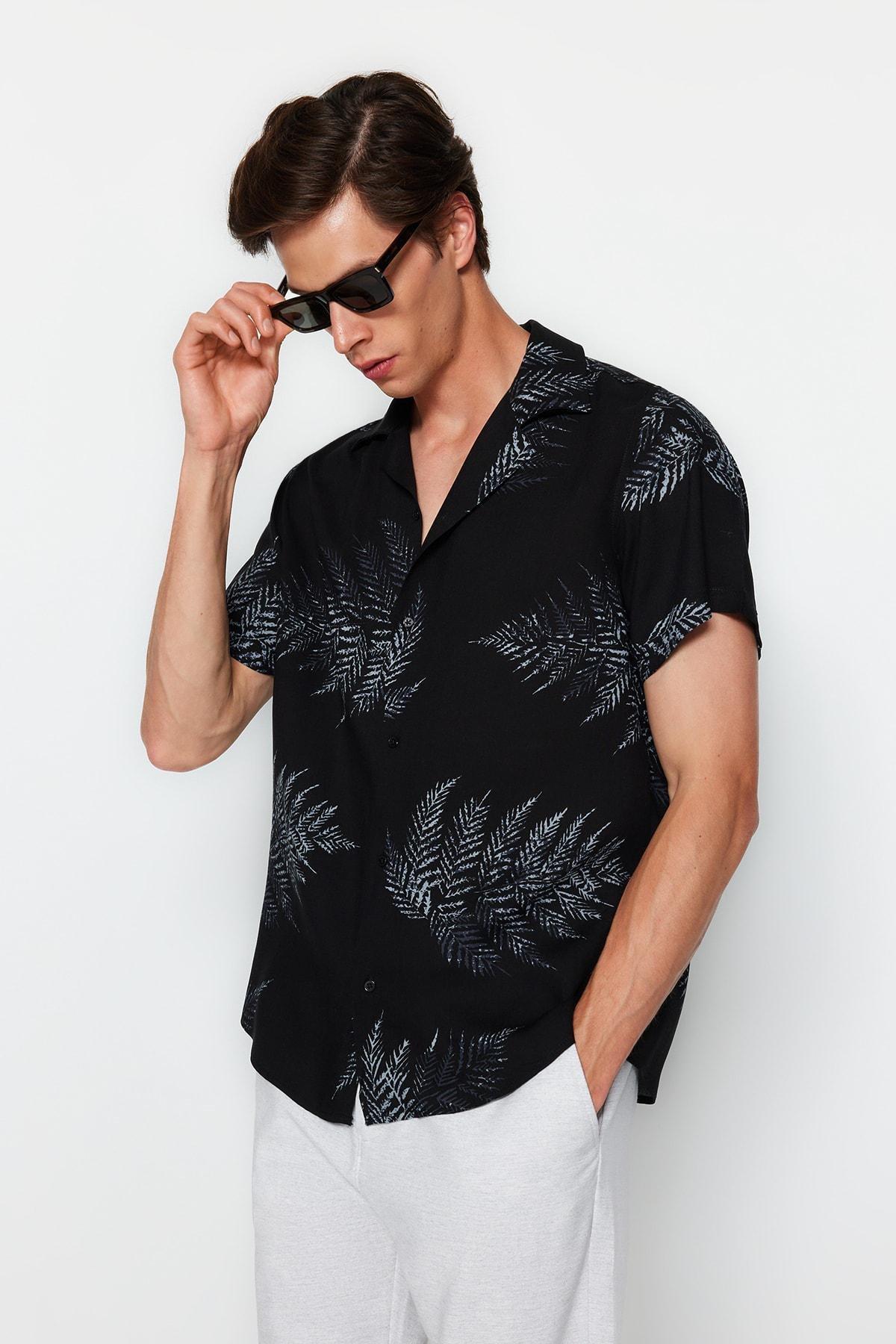 Black Patterned Summer Flowy Shirt, , large image number 2