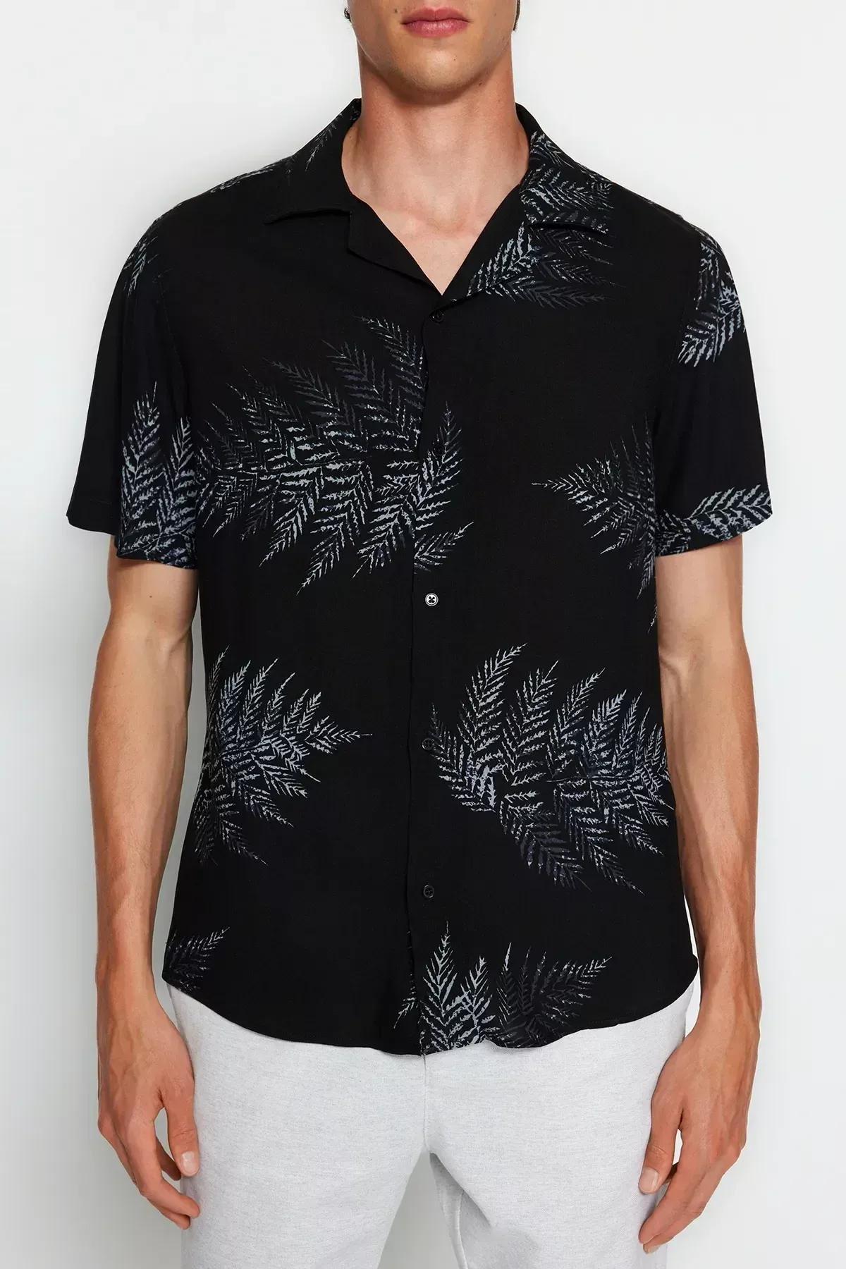 Black Patterned Summer Flowy Shirt, Black, large image number 2