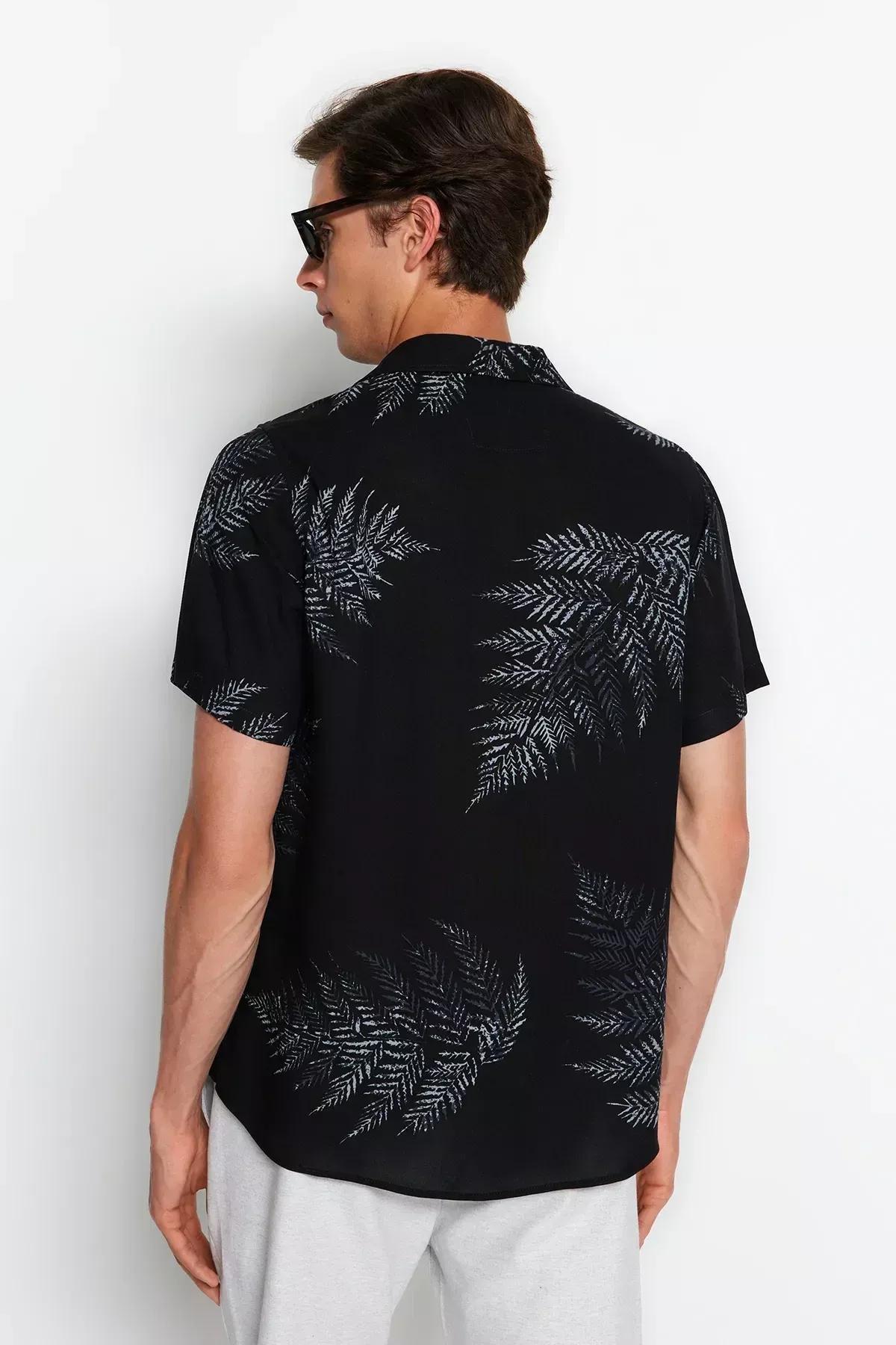 Black Patterned Summer Flowy Shirt, Black, large image number 4