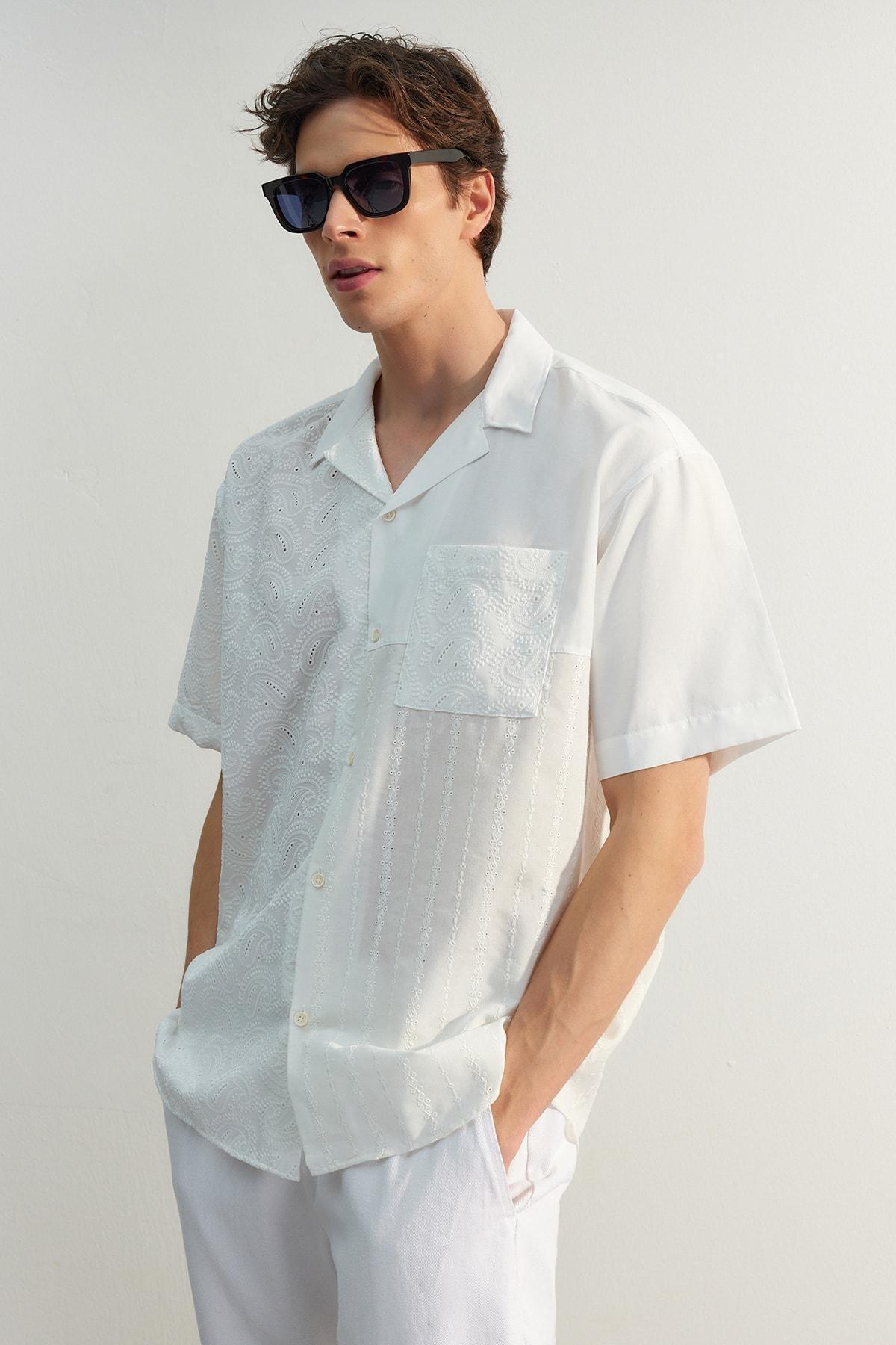 White Pattern Oversize Shirt, , large image number 4