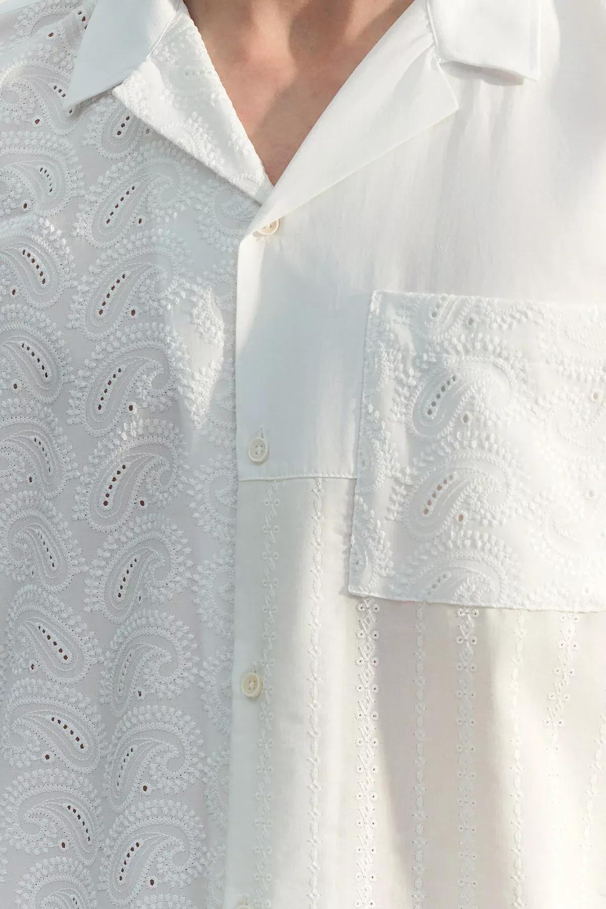 White Pattern Oversize Shirt, White, large image number 4