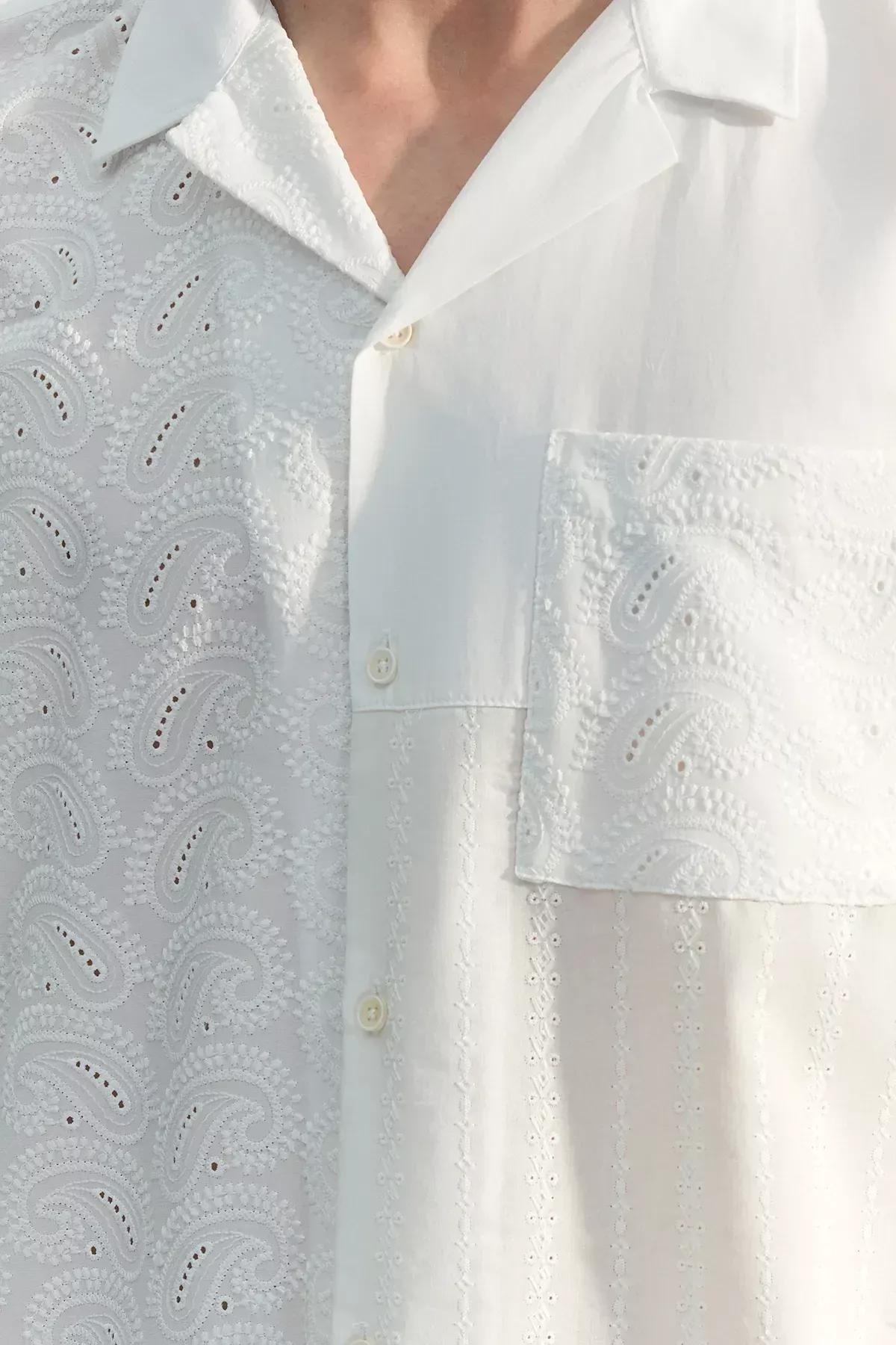 White Pattern Oversize Shirt, White, large image number 6