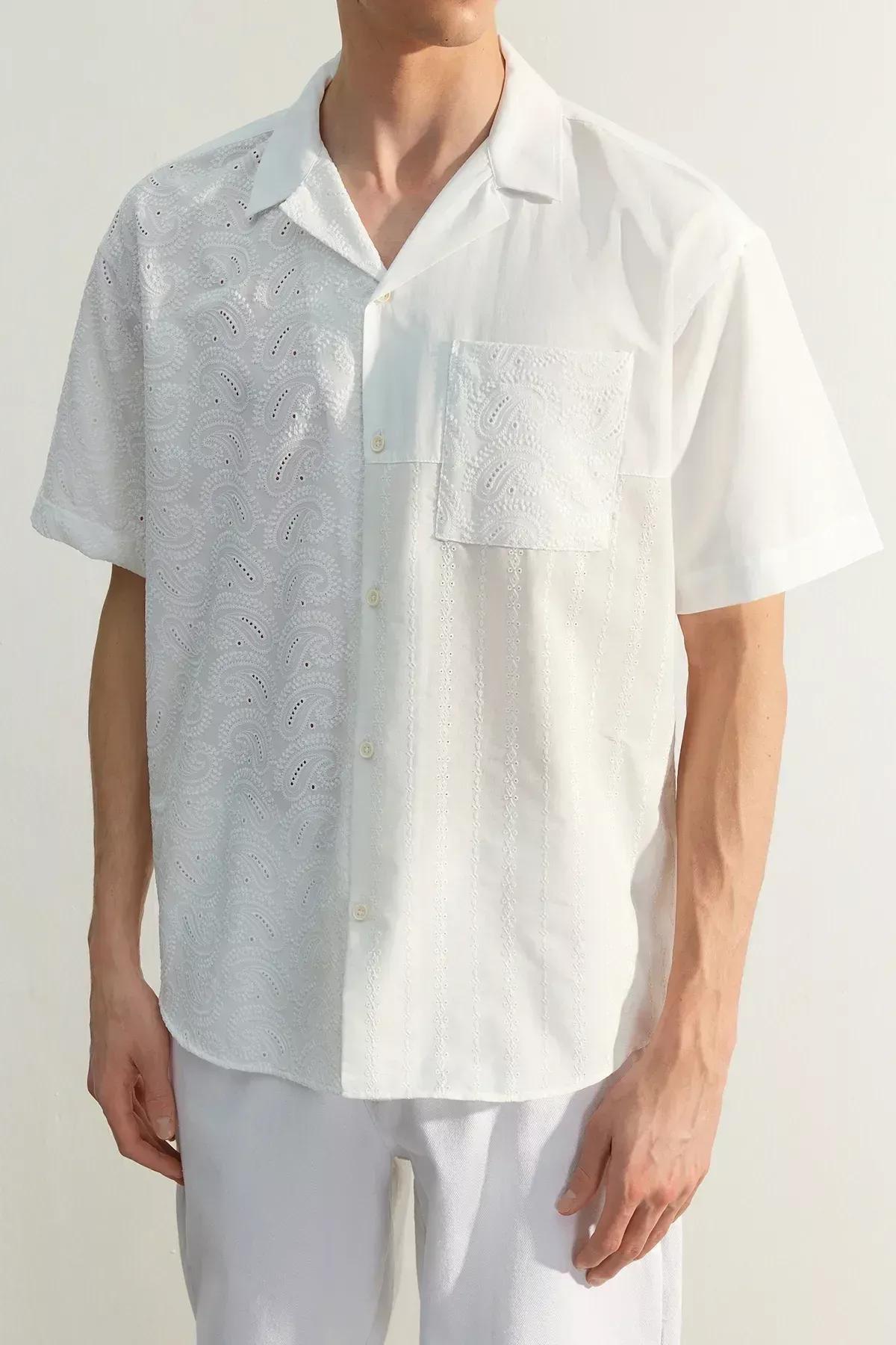 White Pattern Oversize Shirt, White, large image number 7