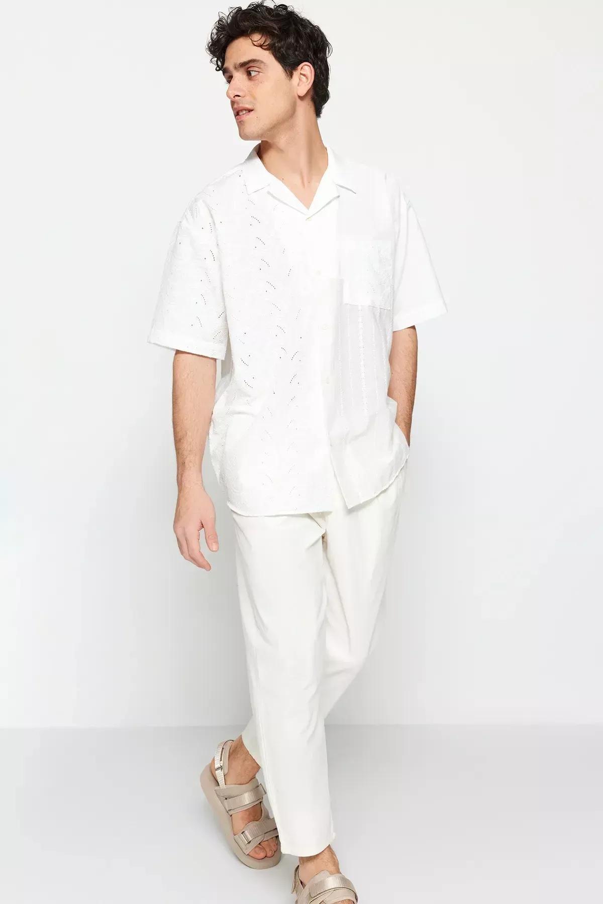 White Pattern Oversize Shirt, White, large image number 9