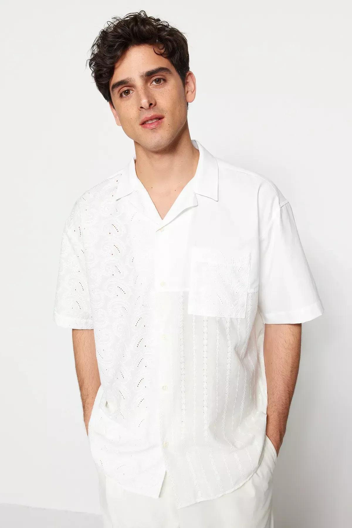 White Pattern Oversize Shirt, White, large image number 11