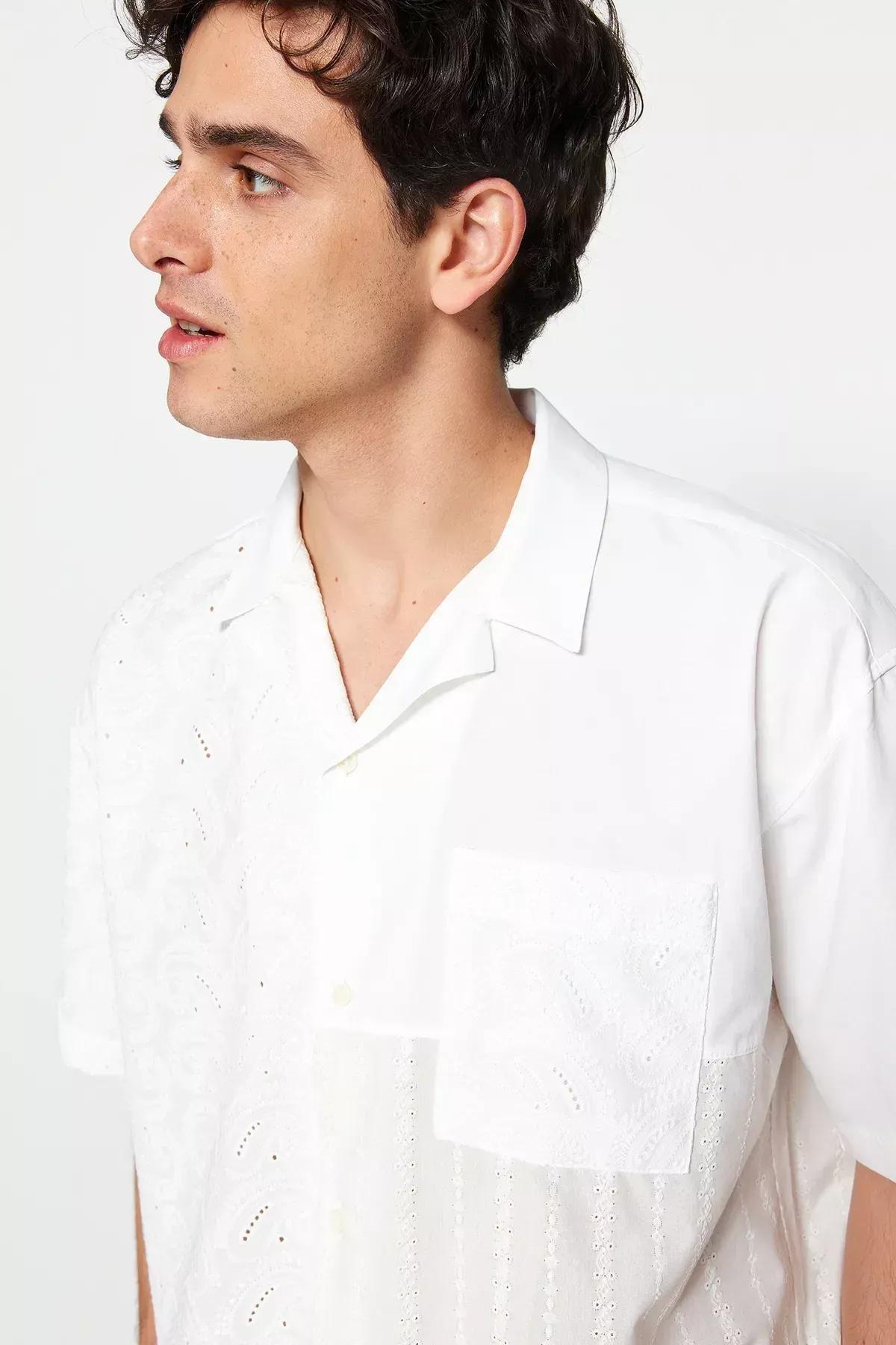 White Pattern Oversize Shirt, White, large image number 13