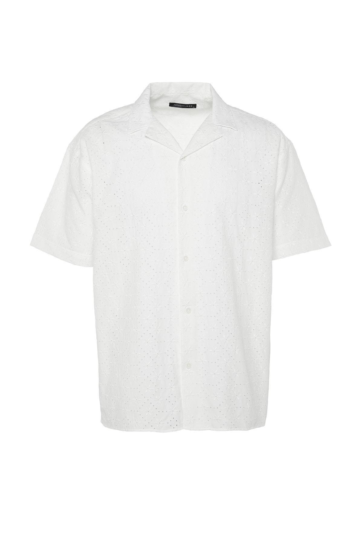 White Floral Oversize Apache Collar Shirt, , large image number 5