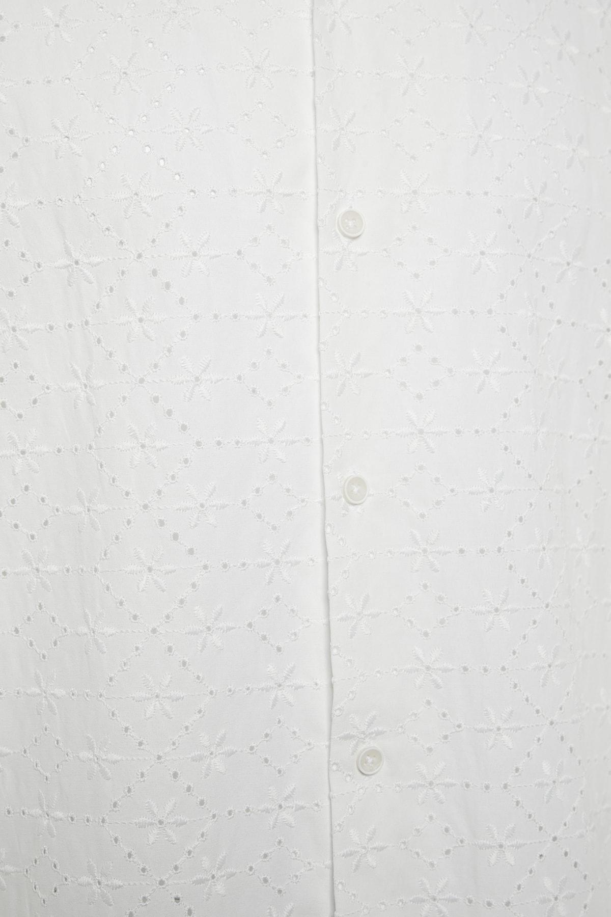 White Floral Oversize Apache Collar Shirt, , large image number 6