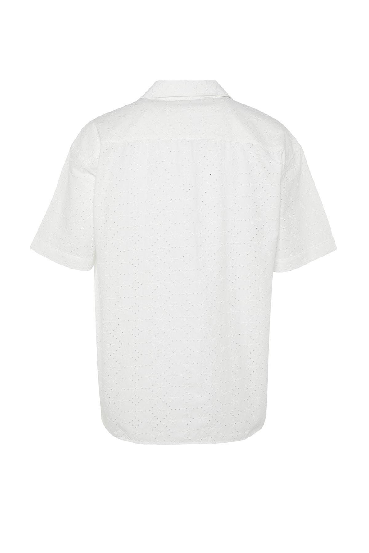 White Floral Oversize Apache Collar Shirt, , large image number 7