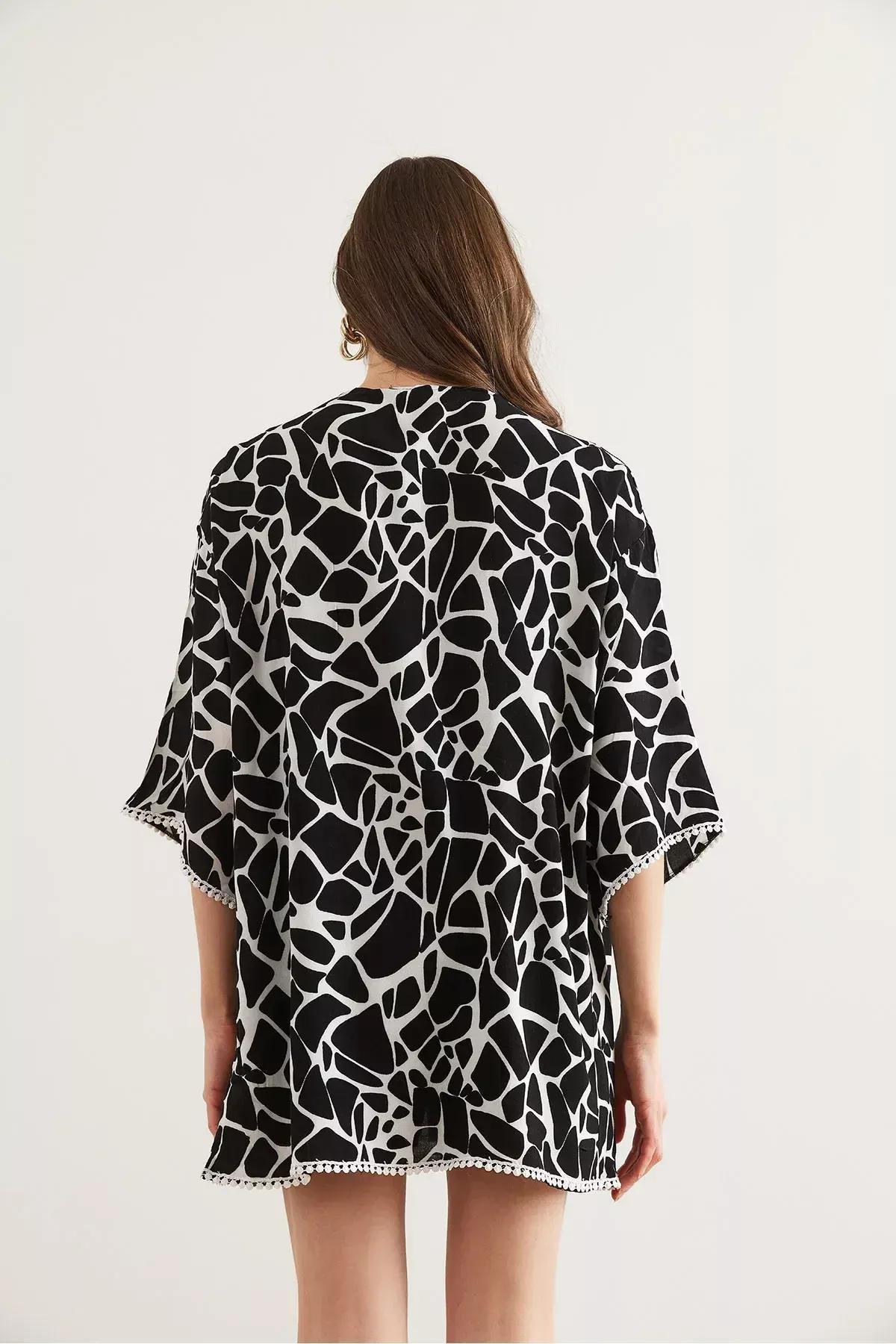 Animal Print Kimono, BLACK, large image number 5