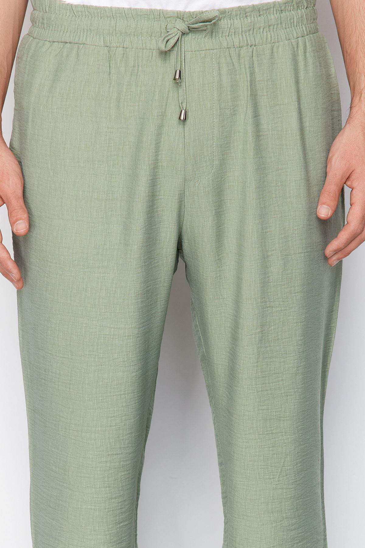 Light Khaki Tapered Elastic Waist Tied Linen Look Trousers TMNSS20PL0547, single, , large image number 4