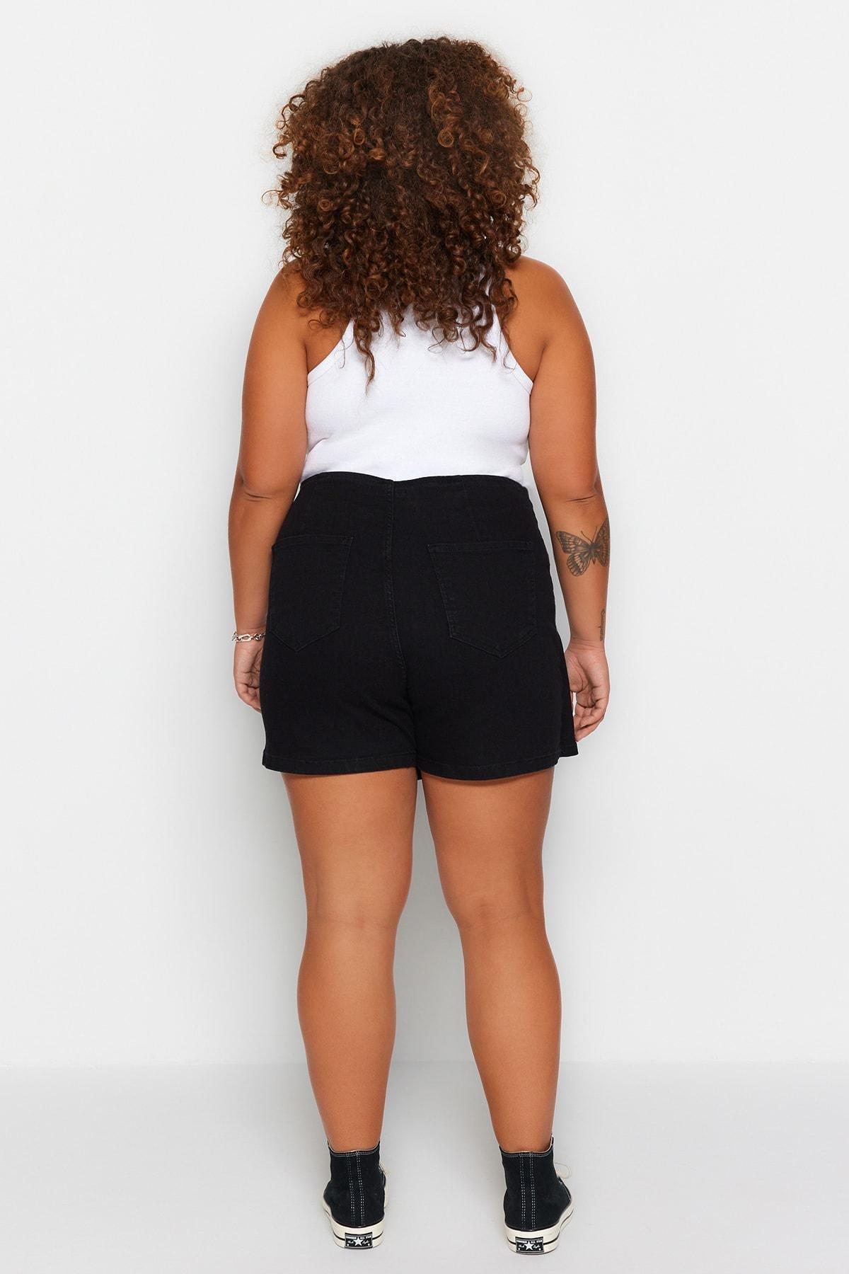 Black High Waist Plus Size Shorts, , large image number 6