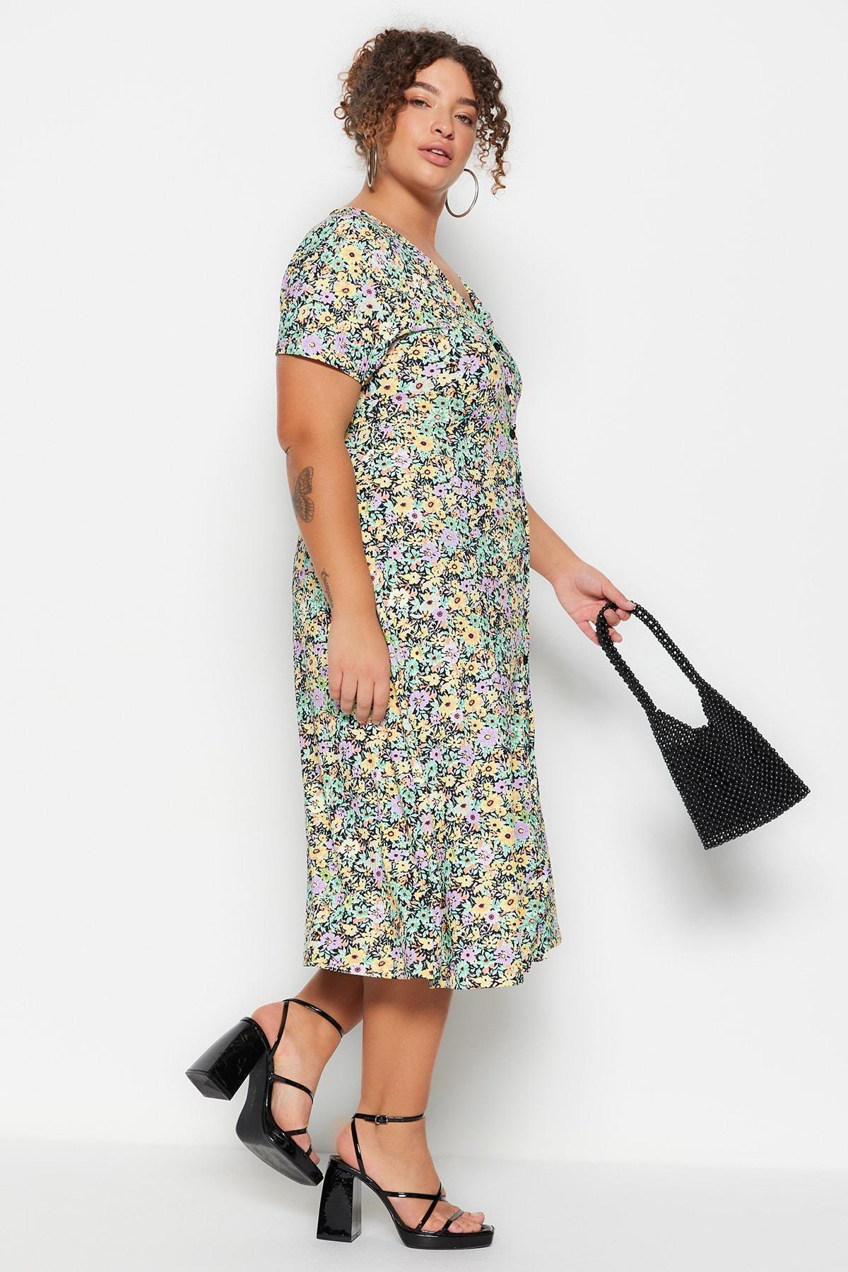 Multicolour Plus Size A-Line Dress, Multicolor, large image number 0