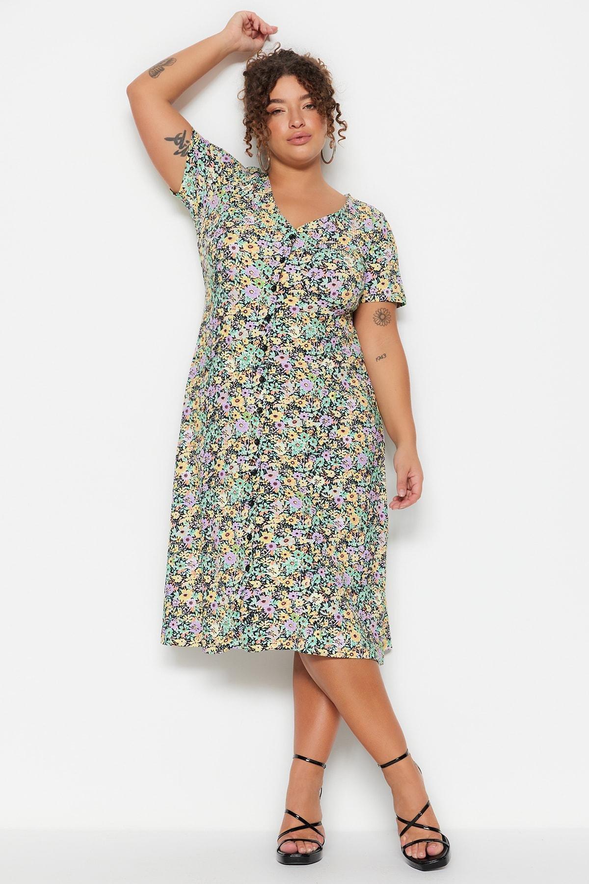 Multicolour Plus Size A-Line Dress, Multicolor, large image number 1