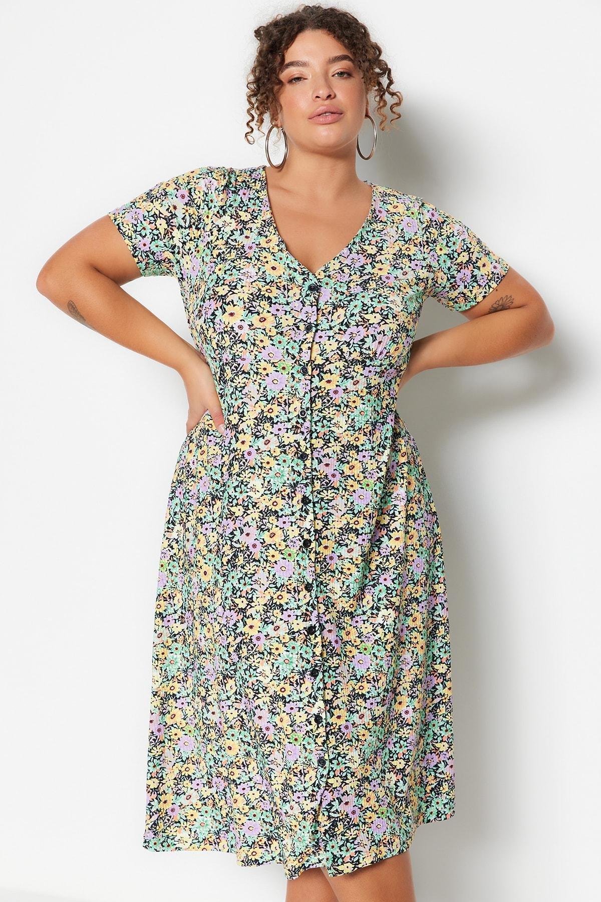 Multicolour Plus Size A-Line Dress, Multicolor, large image number 2