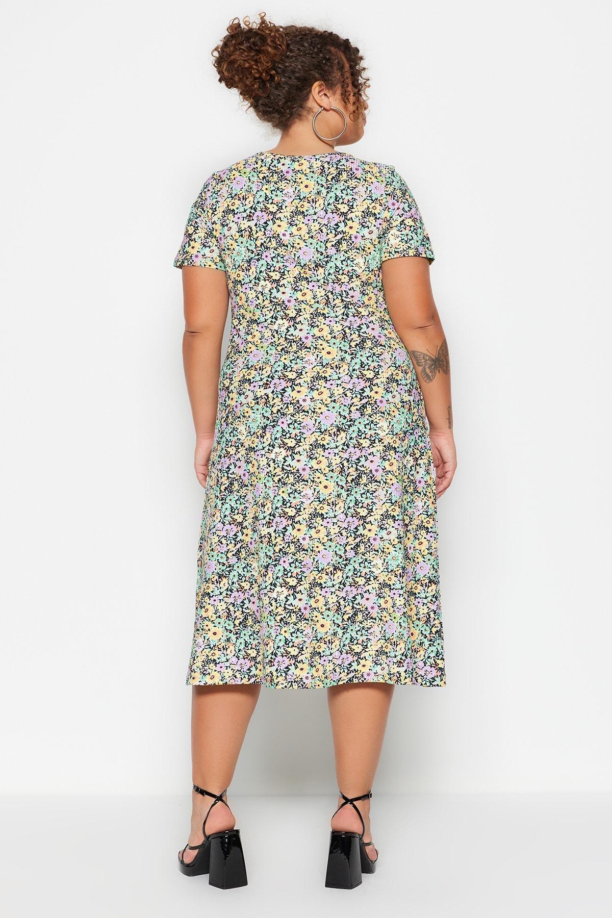 Multicolour Plus Size A-Line Dress, Multicolor, large image number 4