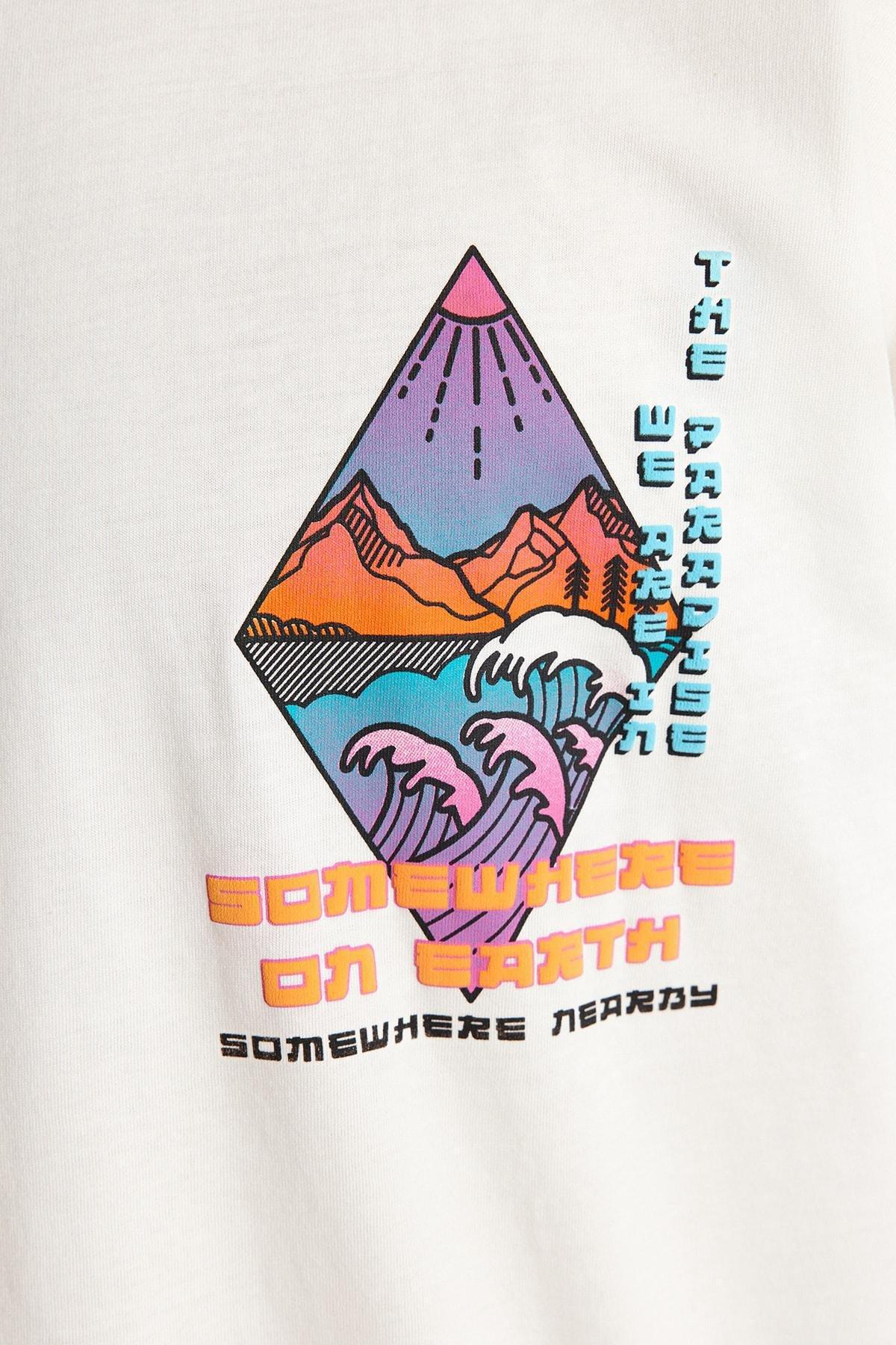Cream Printed Oversize T-Shirt, , large image number 3