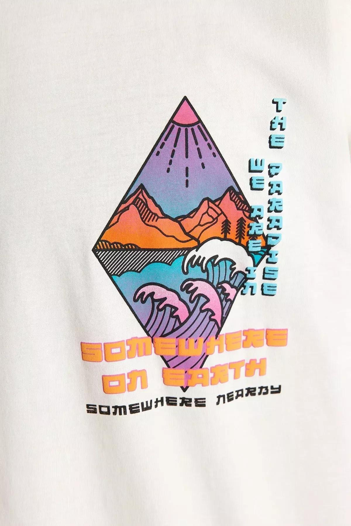 Cream Printed Oversize T-Shirt, Ecru, large image number 3