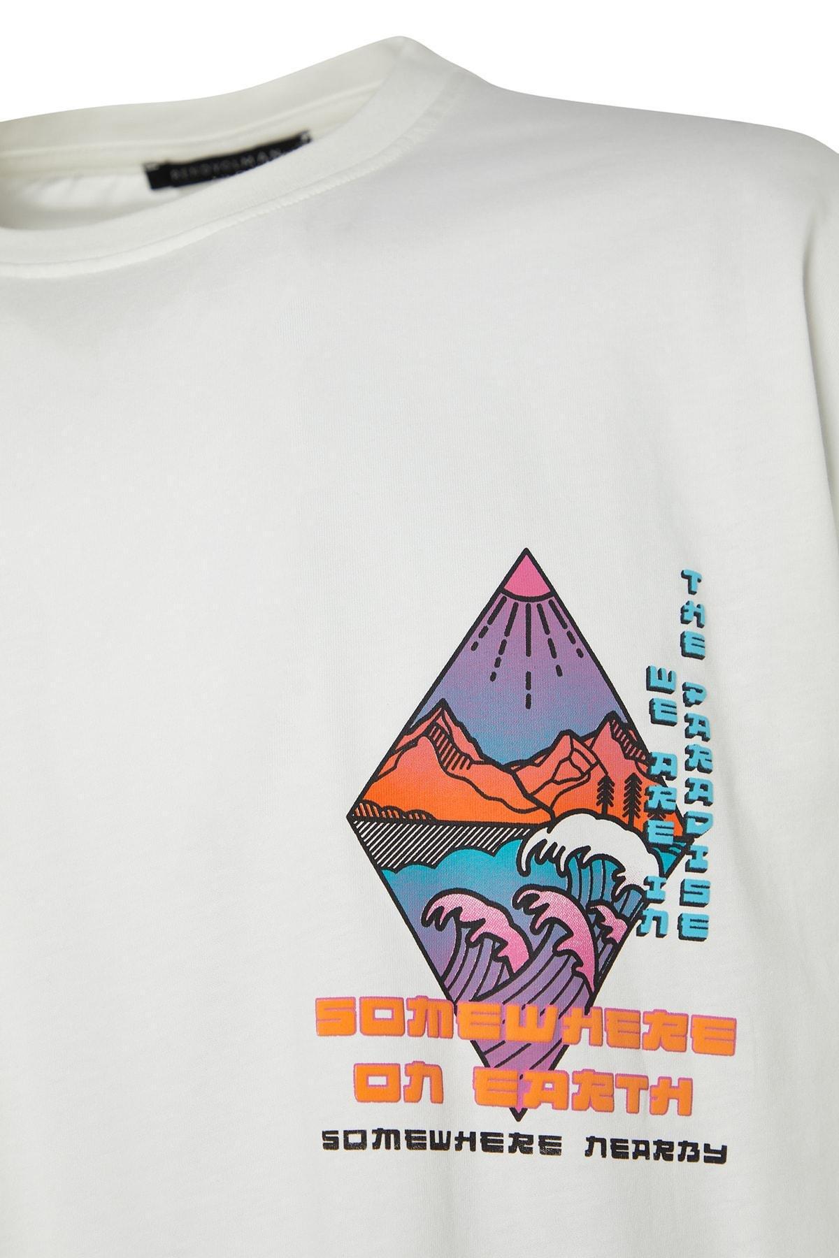 Cream Printed Oversize T-Shirt, , large image number 5