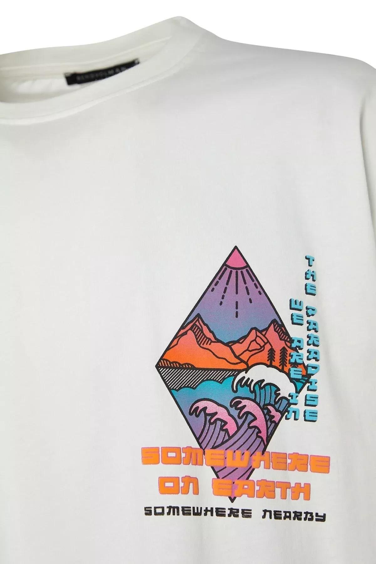 Cream Printed Oversize T-Shirt, Ecru, large image number 5