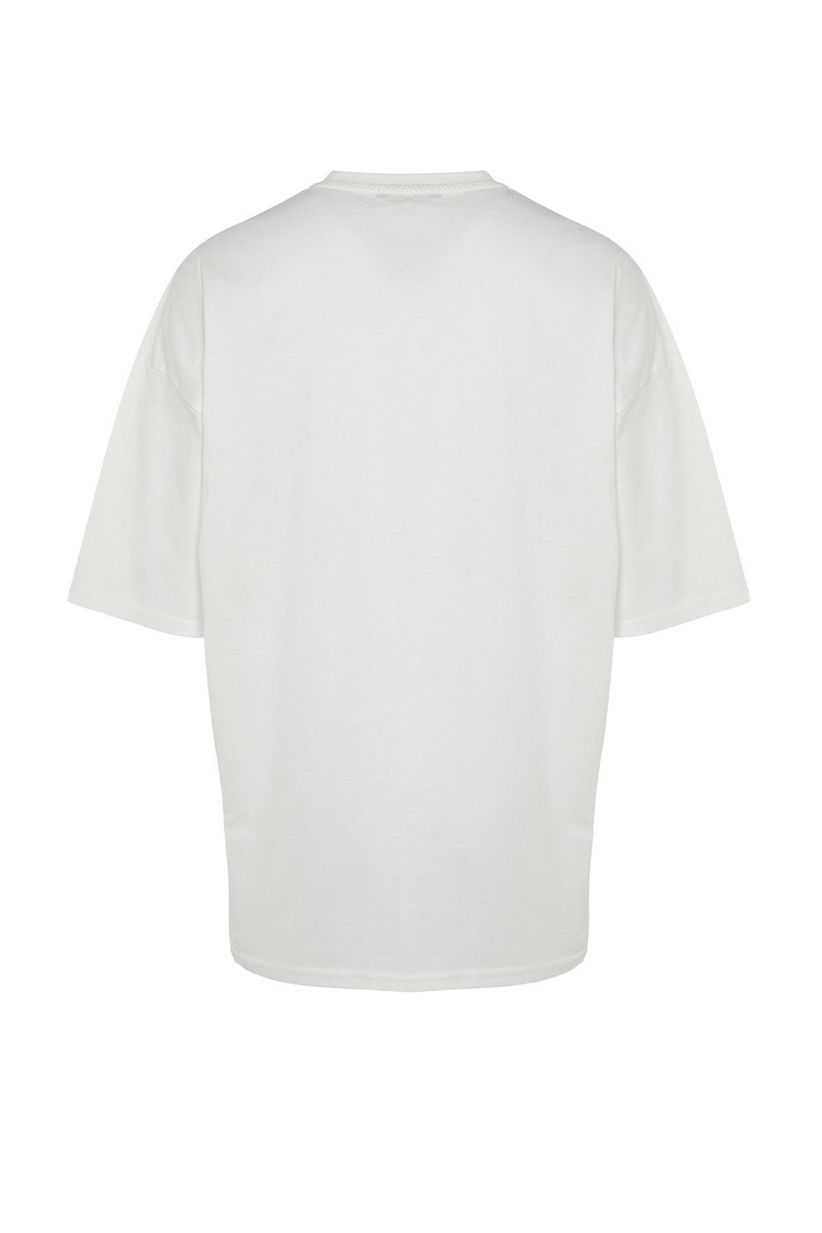 Cream Printed Oversize T-Shirt, , large image number 6