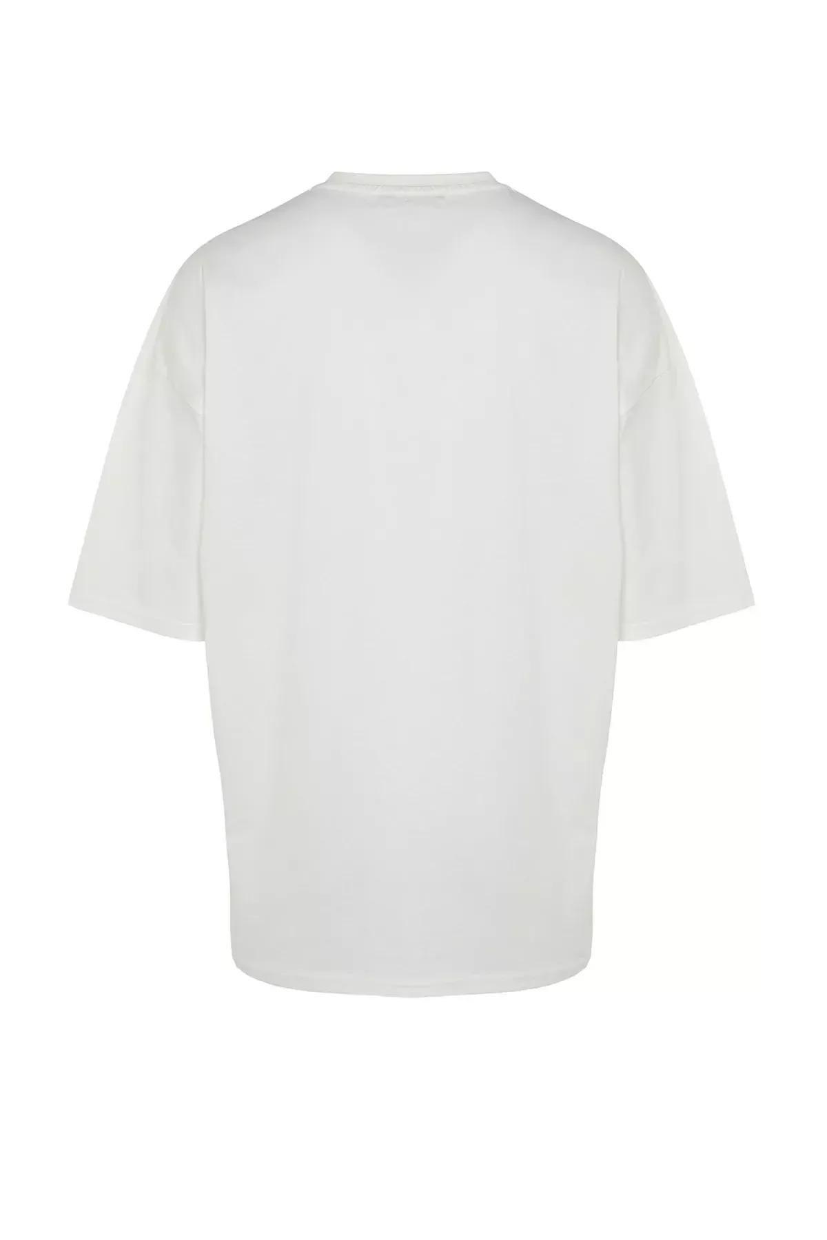 Cream Printed Oversize T-Shirt, Ecru, large image number 6