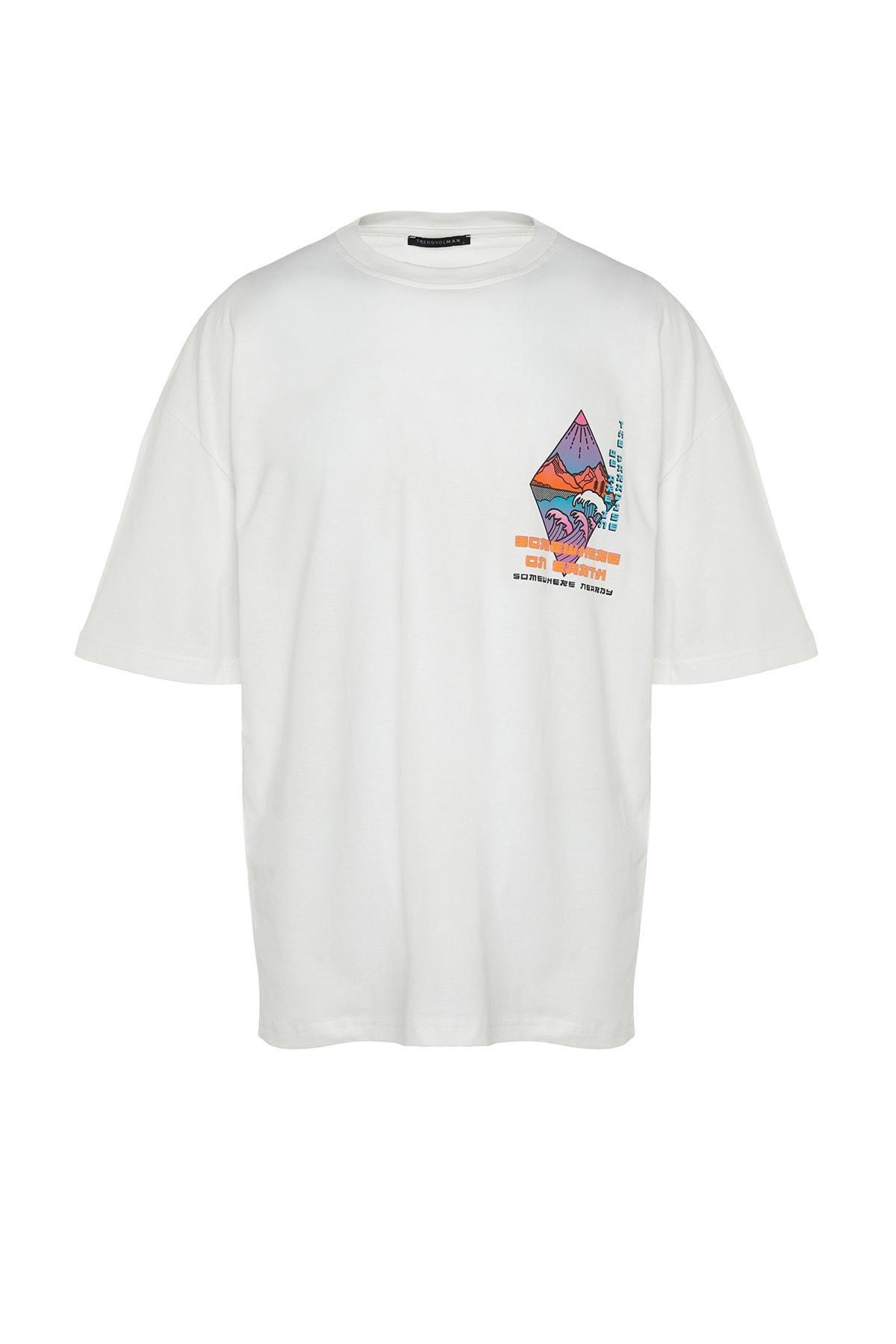 Cream Printed Oversize T-Shirt, , large image number 7