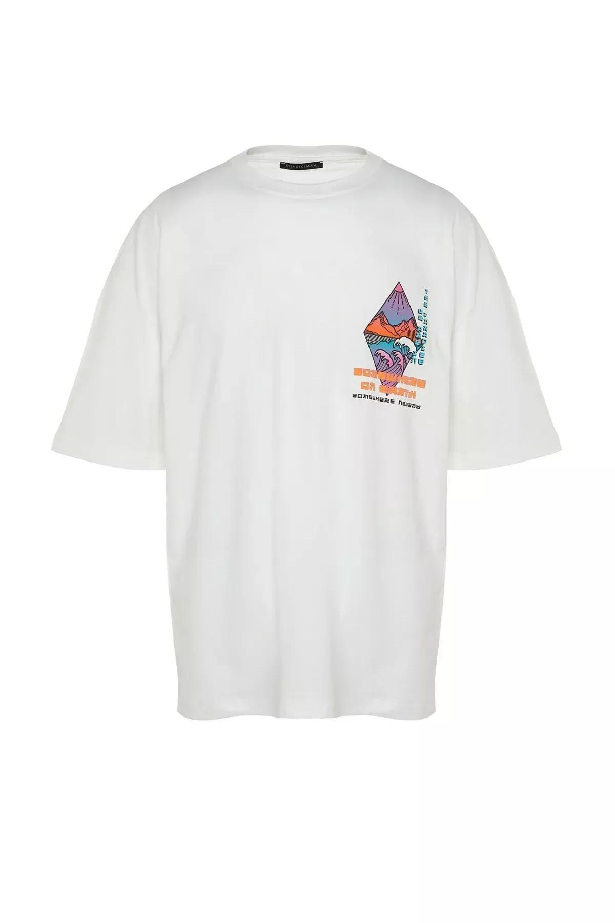 Cream Printed Oversize T-Shirt, Ecru, large image number 7