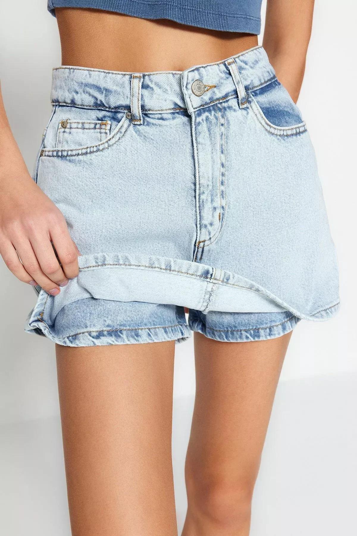 Blue Mid Waist Shorts, Blue, large image number 4