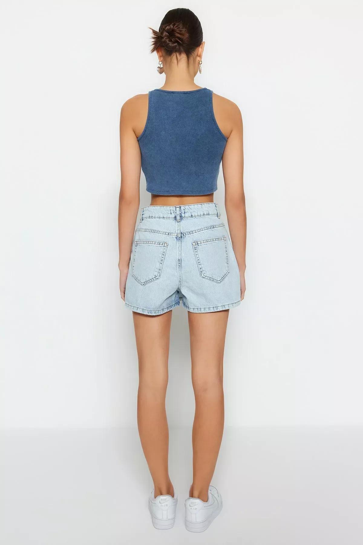 Blue Mid Waist Shorts, Blue, large image number 5