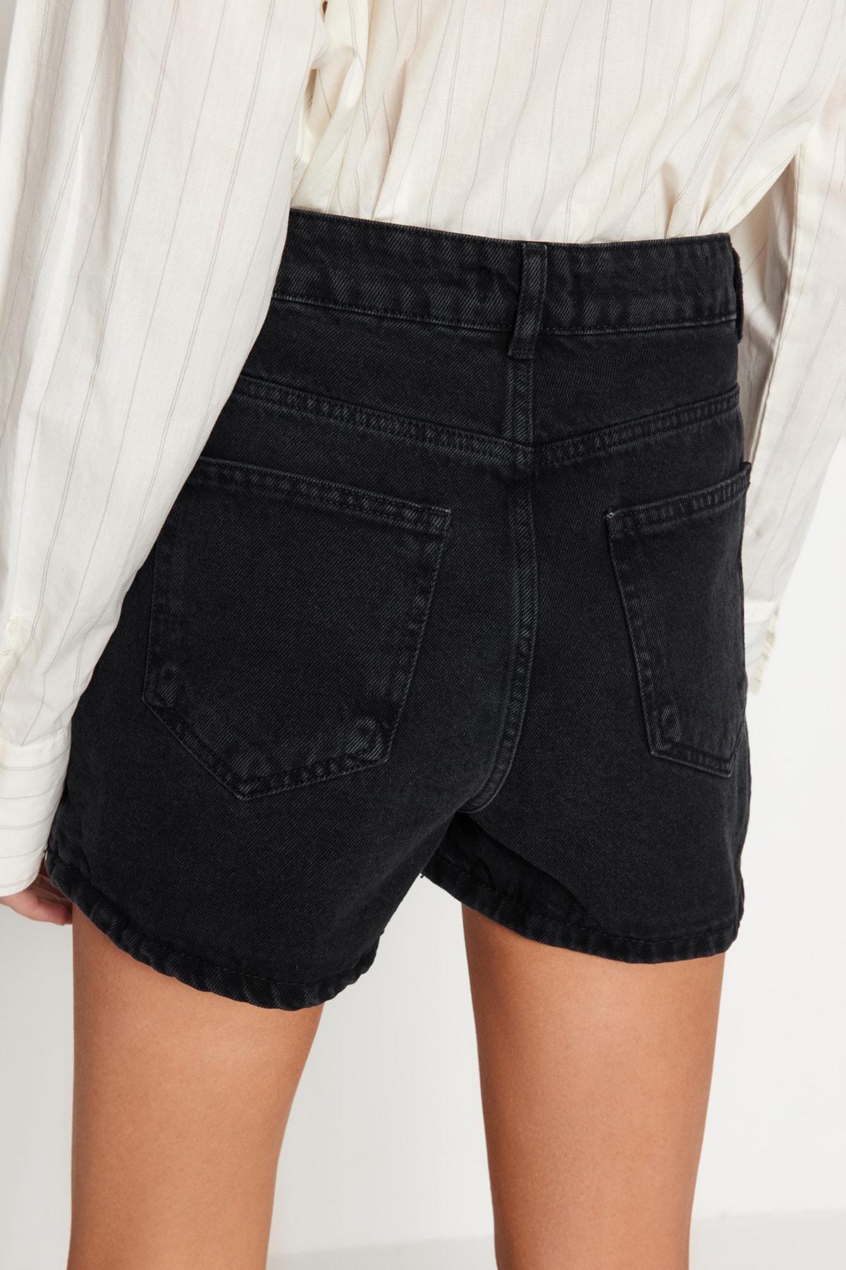 Black Mid Waist Shorts, , large image number 6