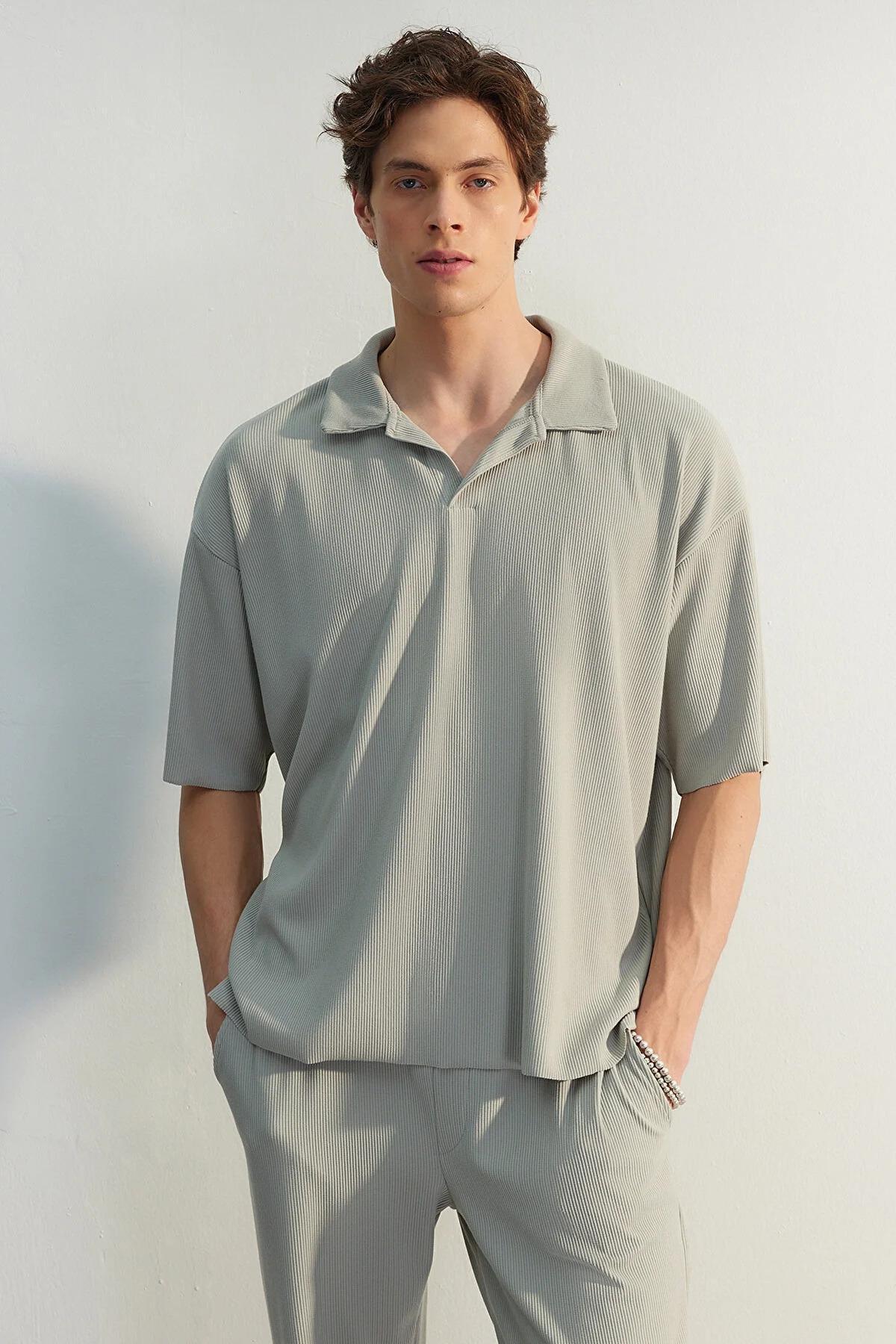 Grey Oversized Polo T-Shirt, , large image number 0