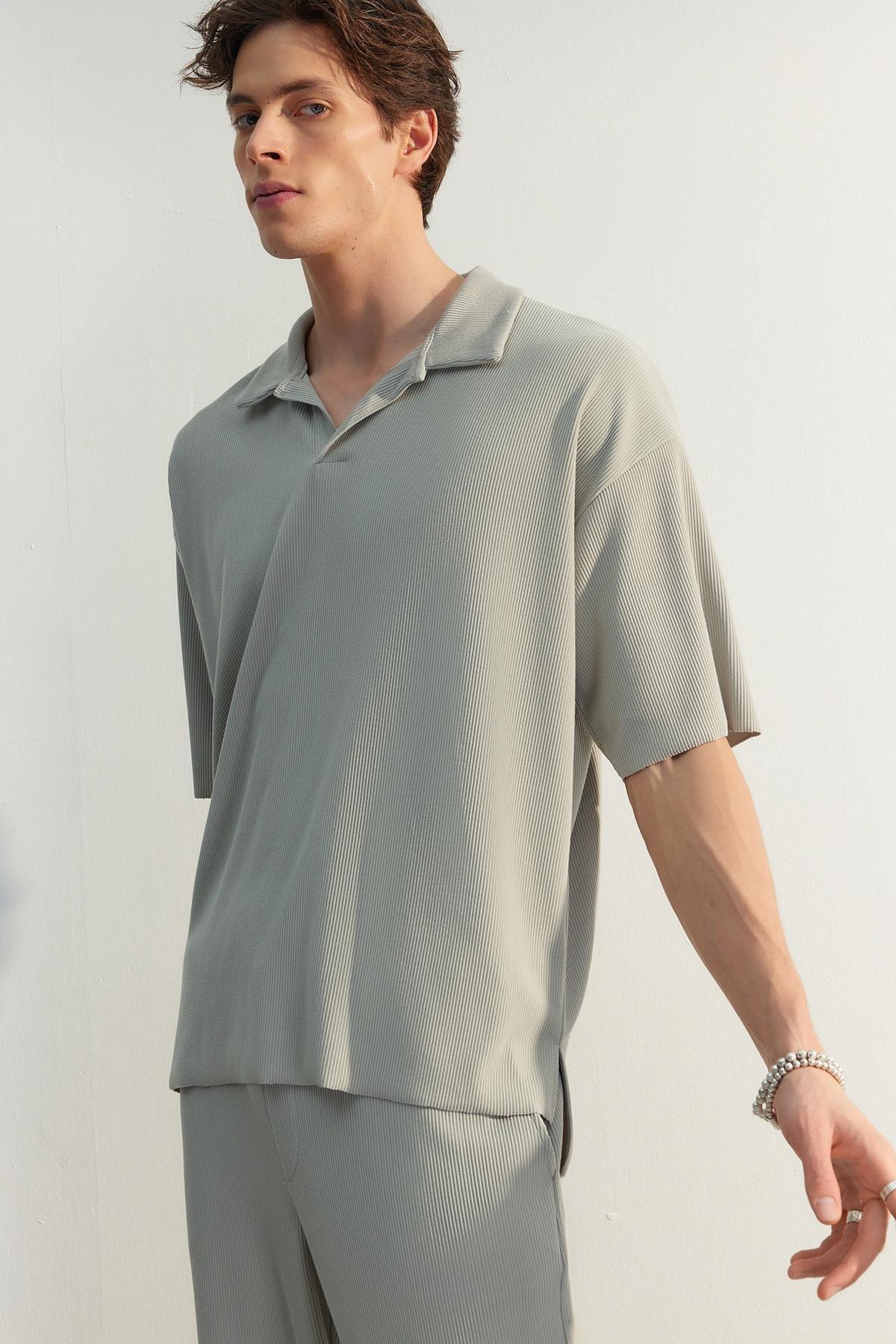 Grey Oversized Polo T-Shirt, , large image number 2